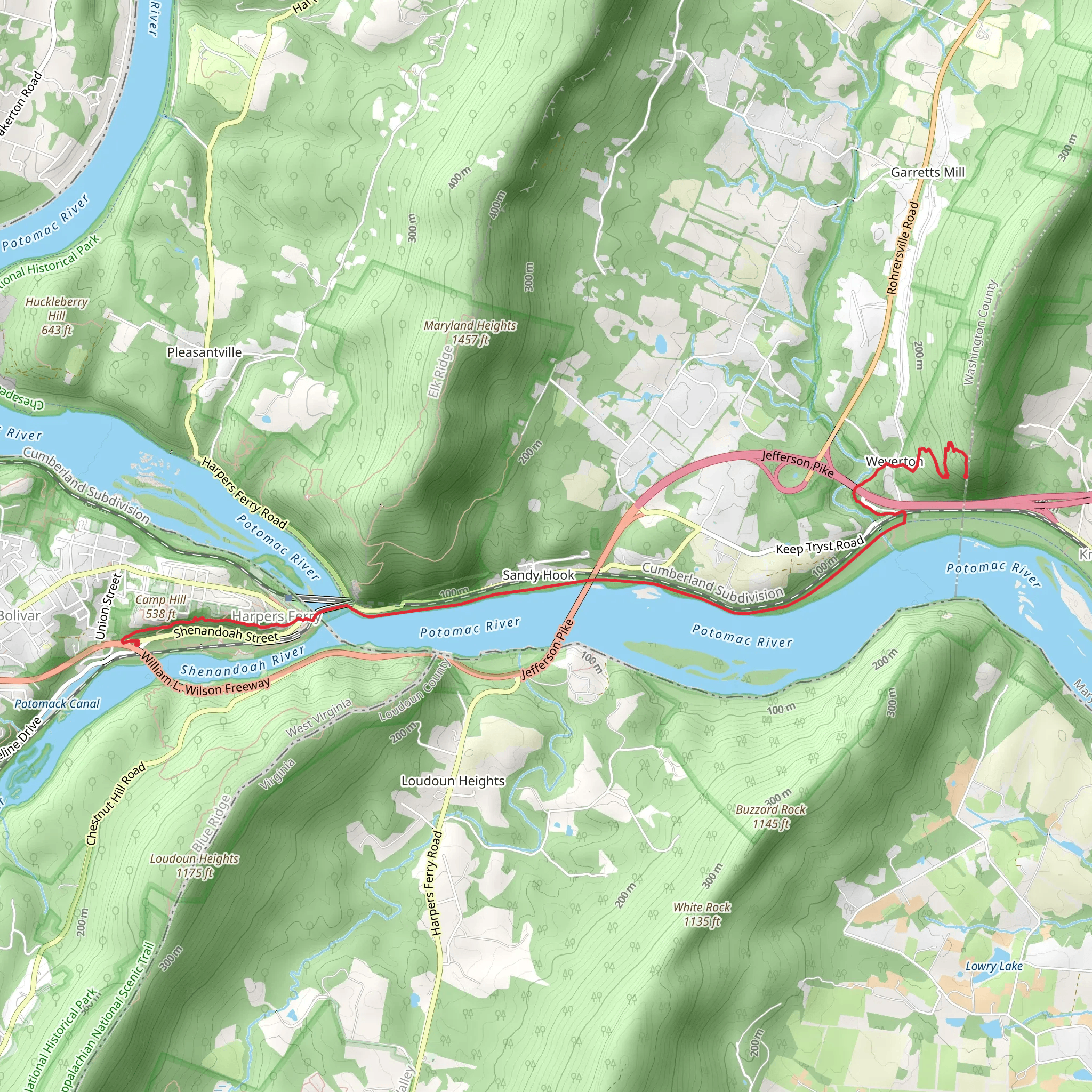 Weverton Cliffs via Appalachian Trail mobile static map