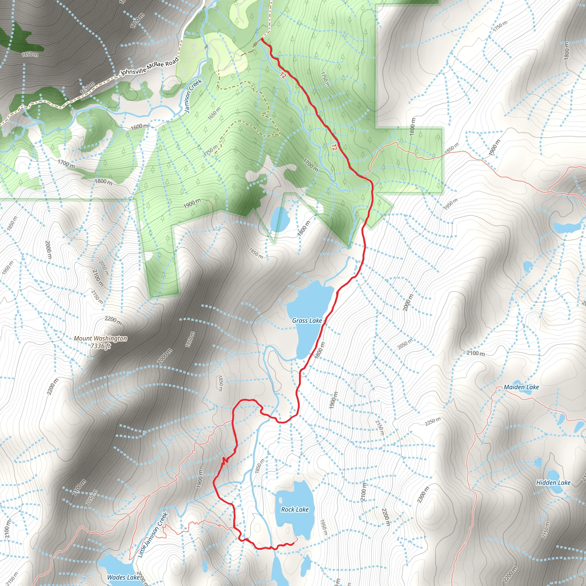 Rock Lake and Grass Lake via Jamison Creek Trail mobile static map