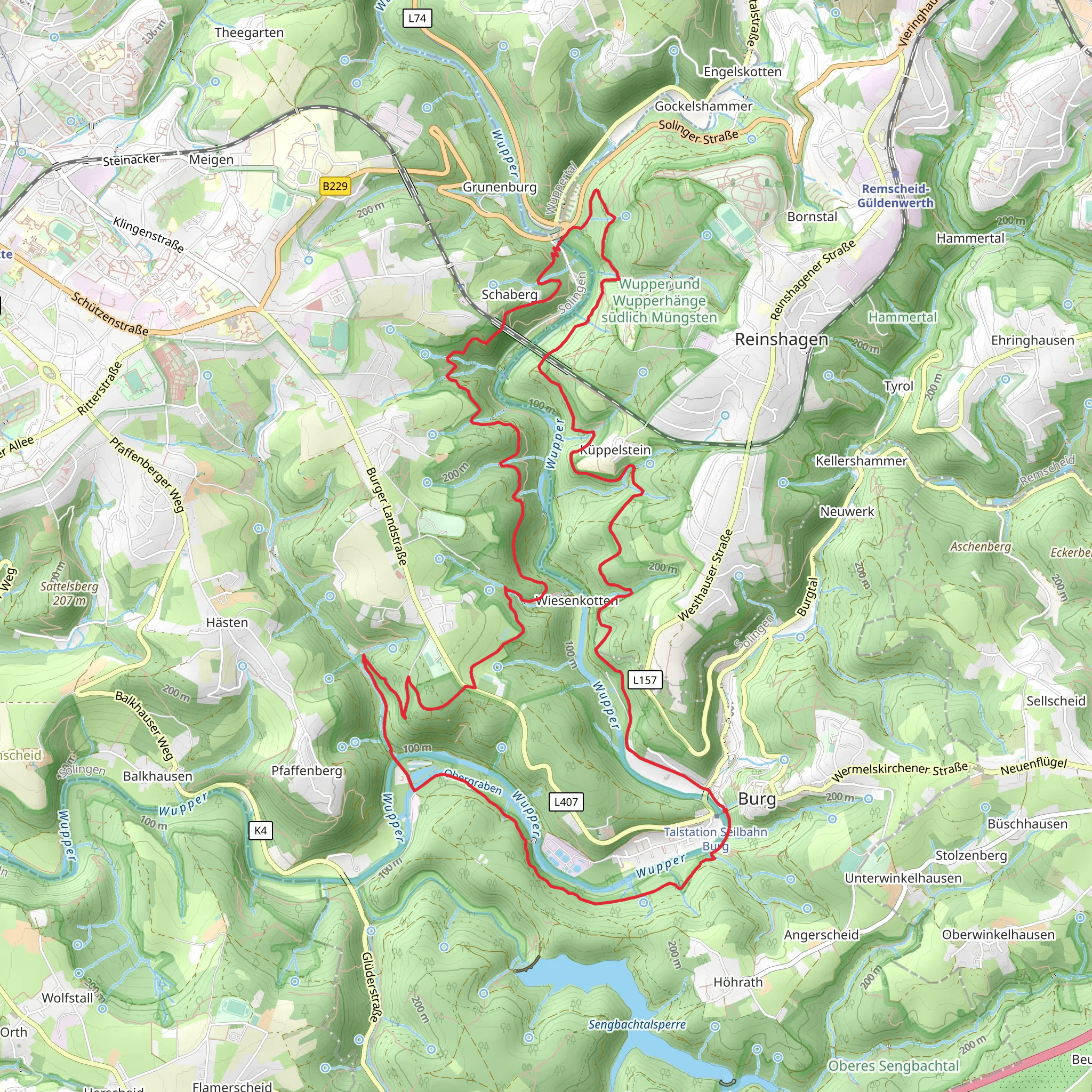 Tal und Hangbereiche der Wupper mit Seitenbachen and Wupper Loop - Unterburg mobile static map