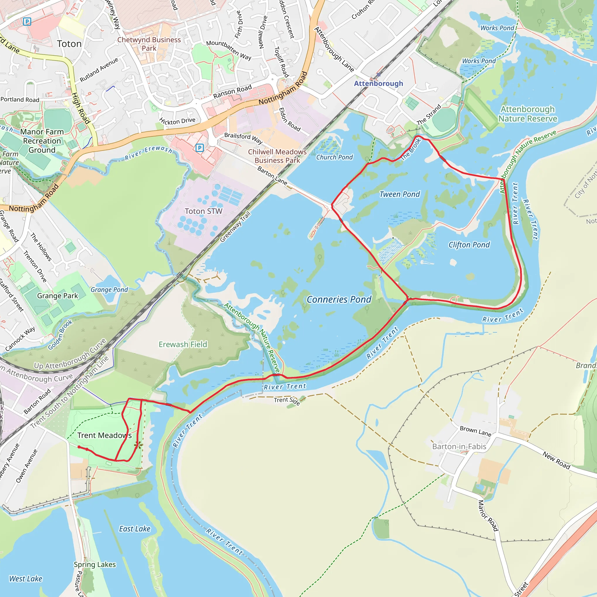 Trent Meadows, Tween Pond and Clifton Pond mobile static map