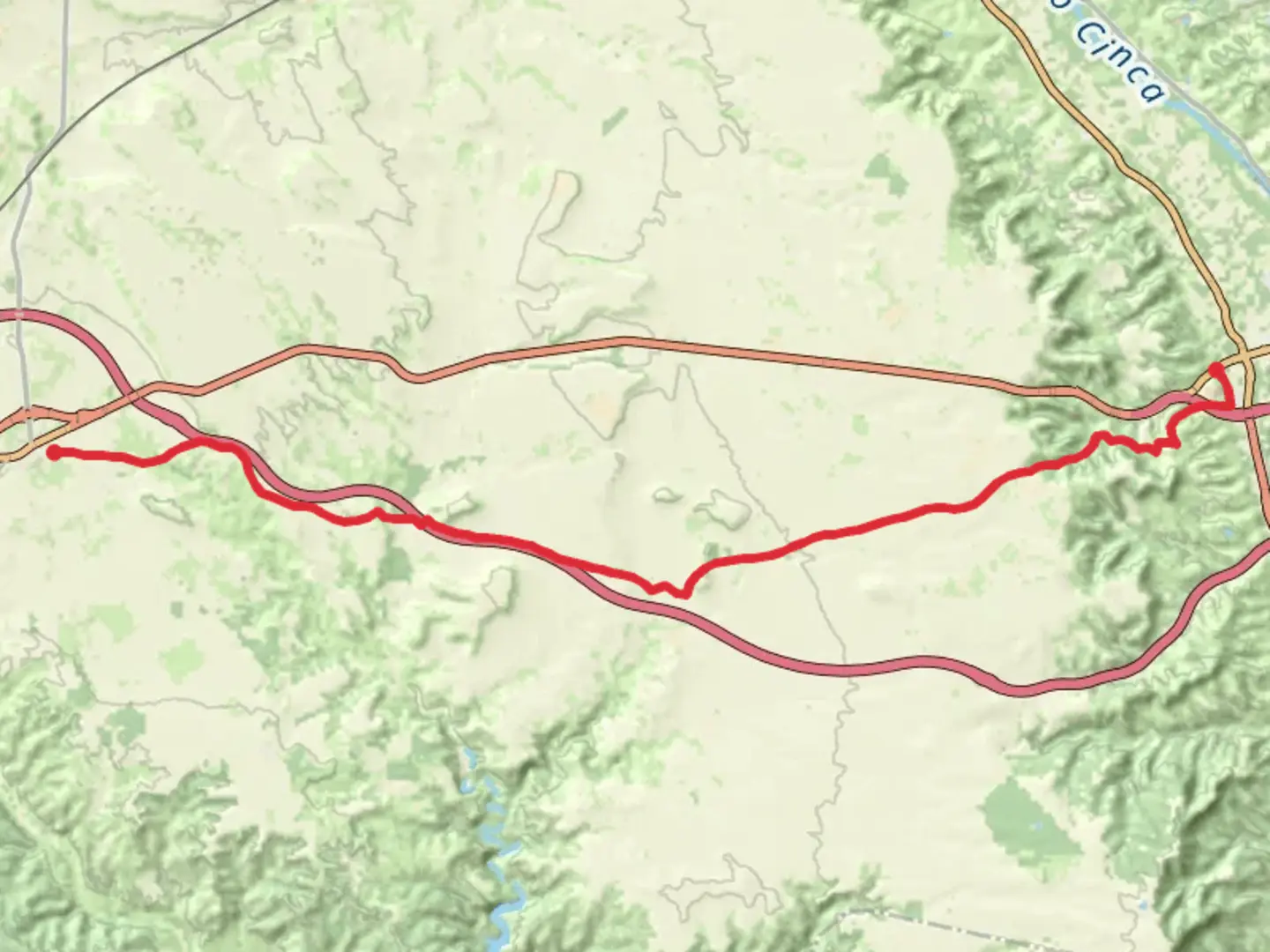 An image depicting the trail Fraga - Candasnos PR HU 222 and its surrounding area.