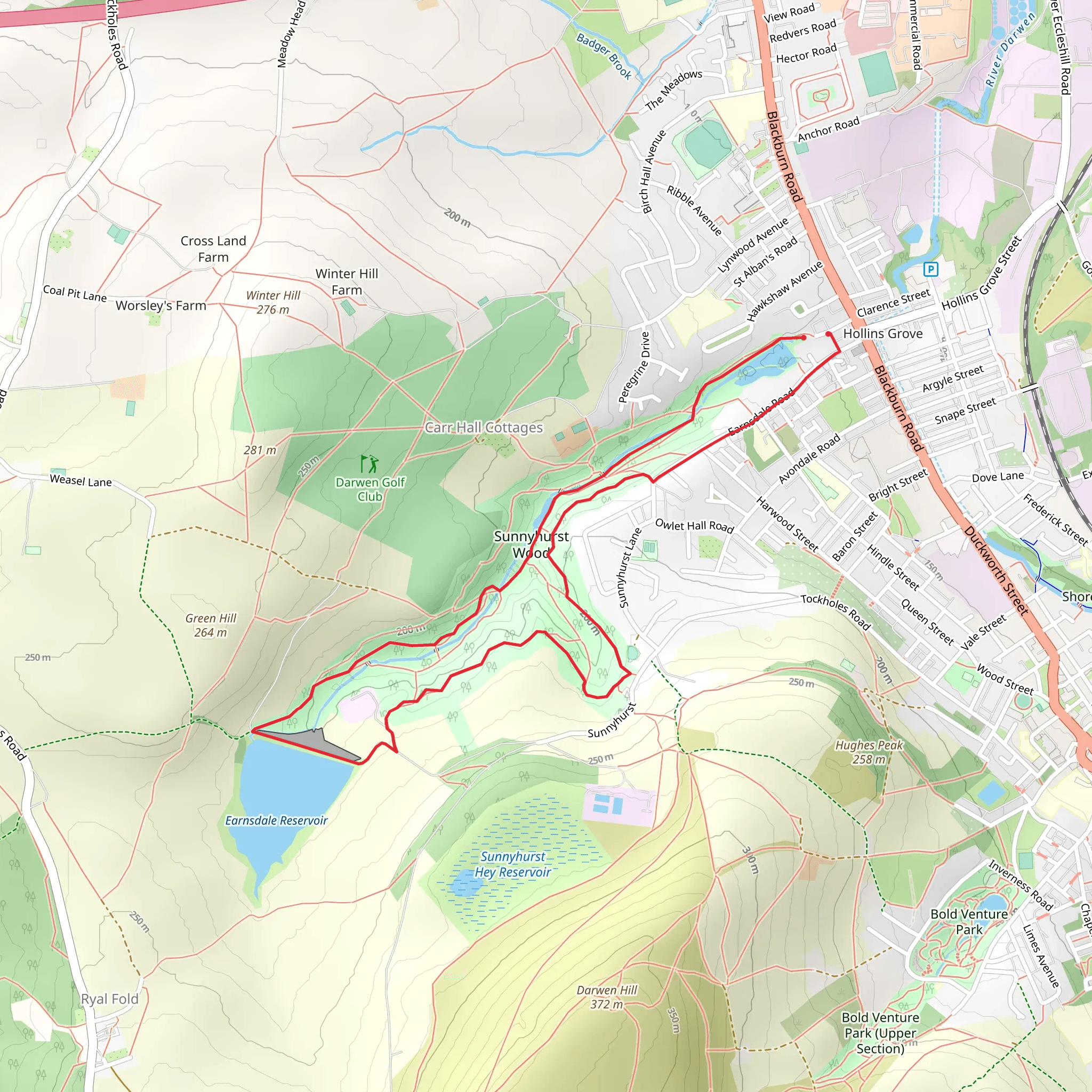Sunnyhurst Wood and Earnsdale Reservoir Loop mobile static map