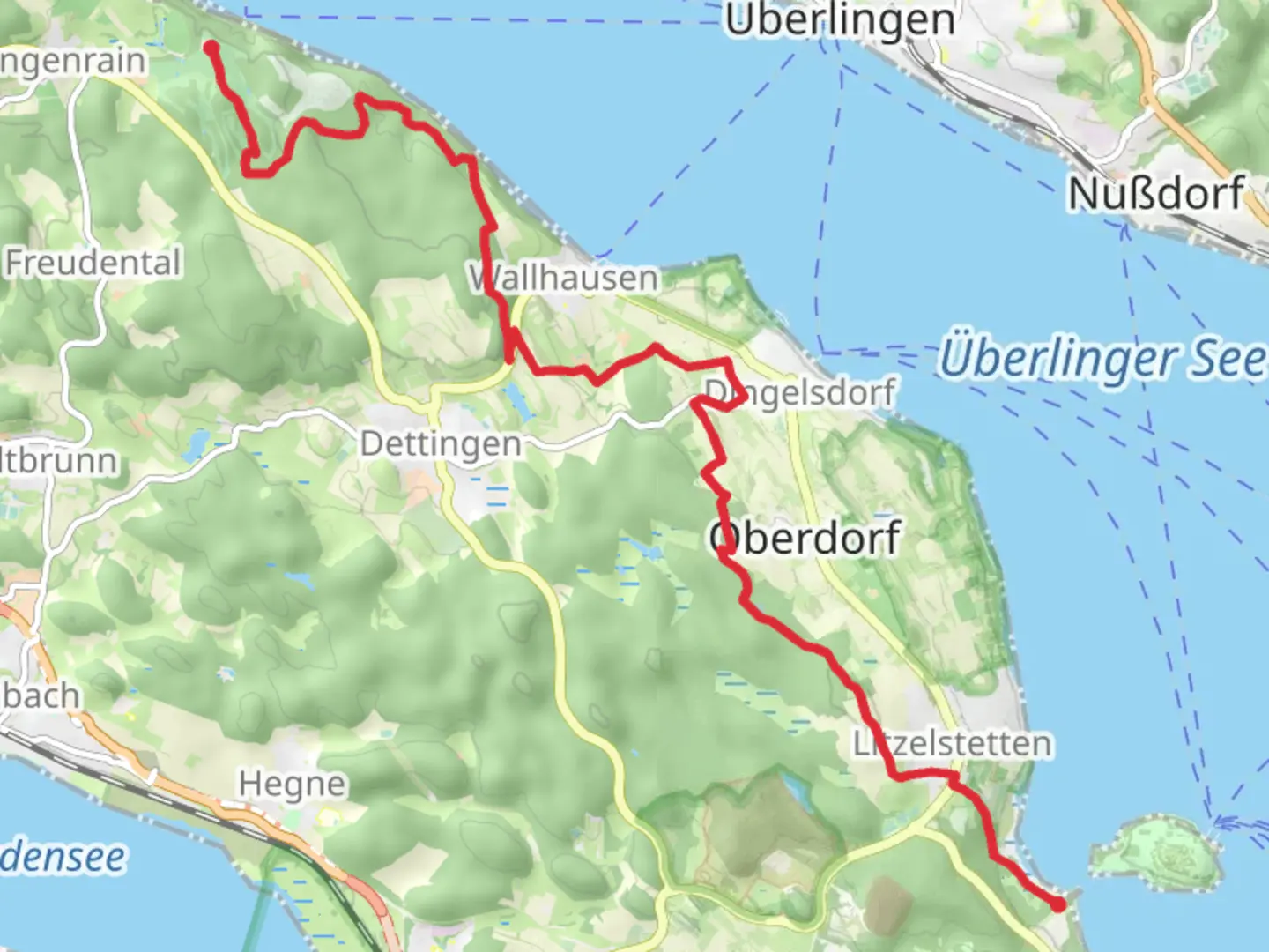 An image depicting the trail Kargegg to Litzelstetten Walk and its surrounding area.
