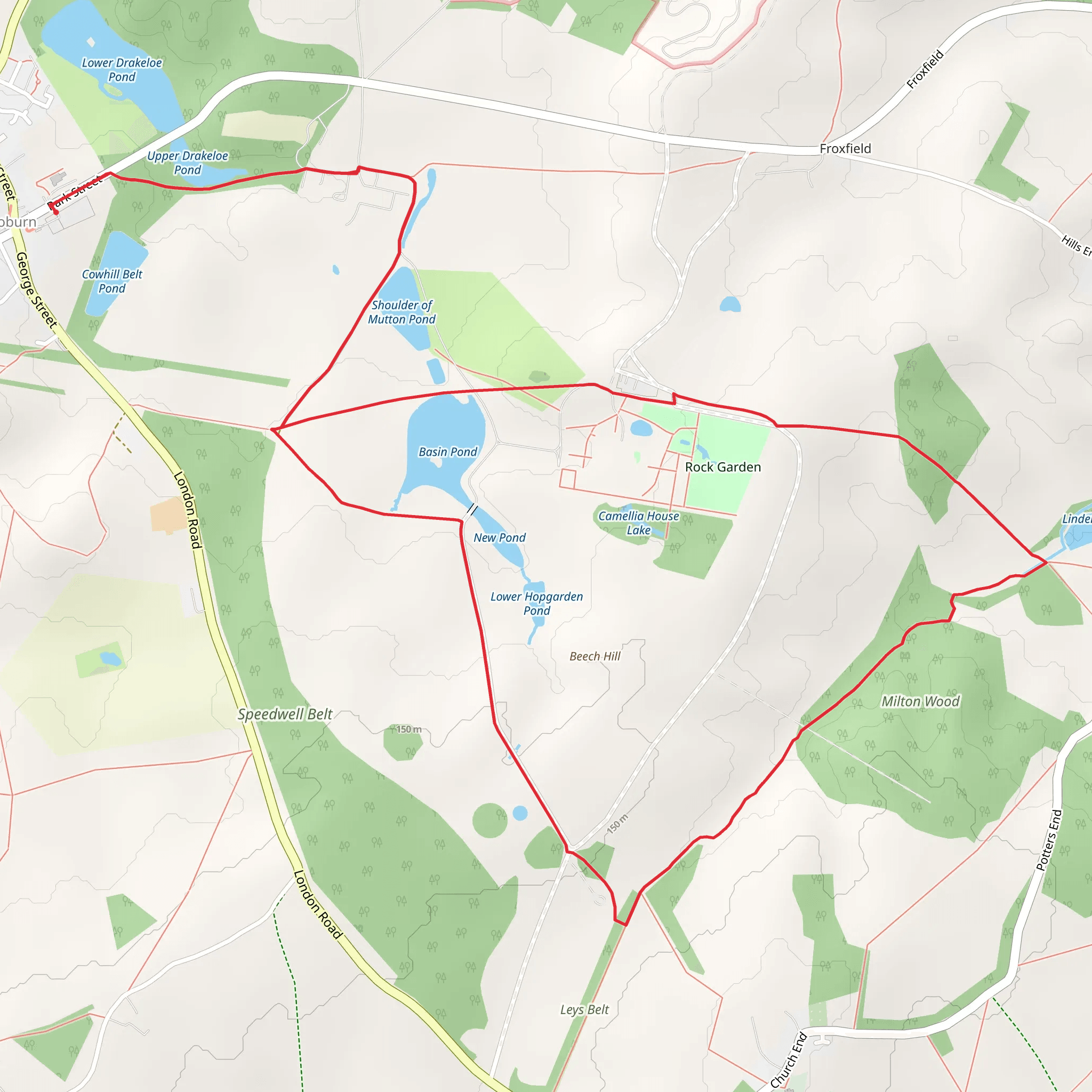 Upper Drakeloe Pond and Milton Wood mobile static map