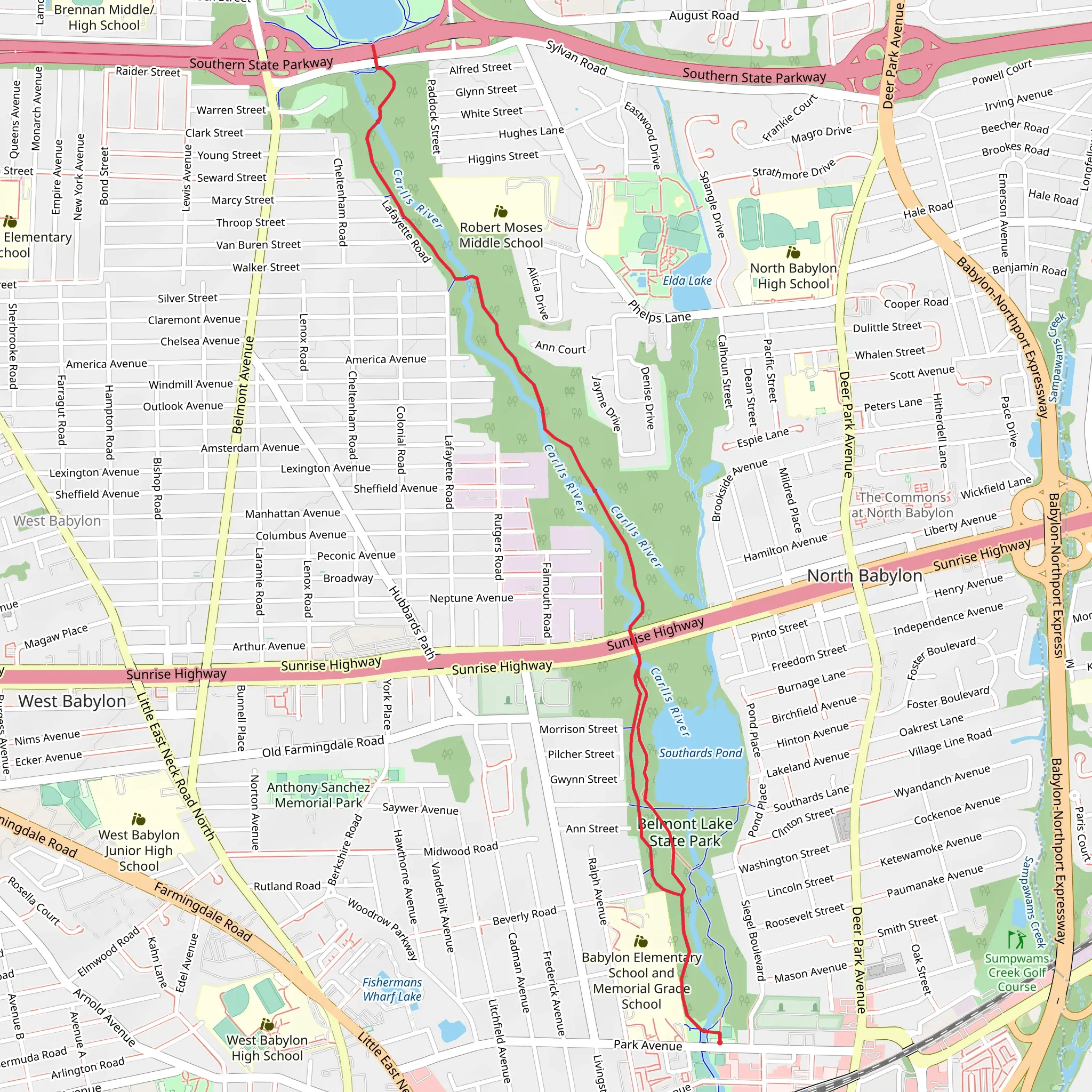 Belmont Lake Trail via Belmont Lake State Park mobile static map