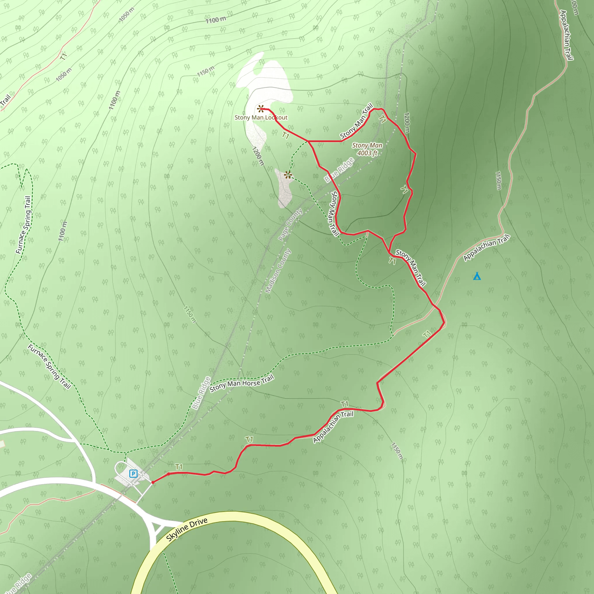 Stony Man via Appalachian Trail mobile static map