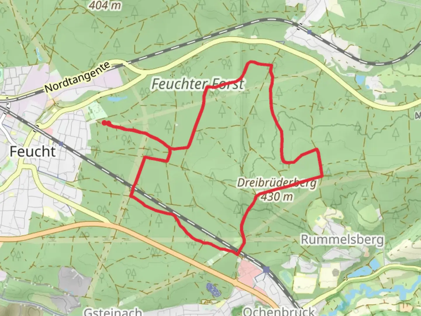 An image depicting the trail Dreibrüderberg Loop and its surrounding area.