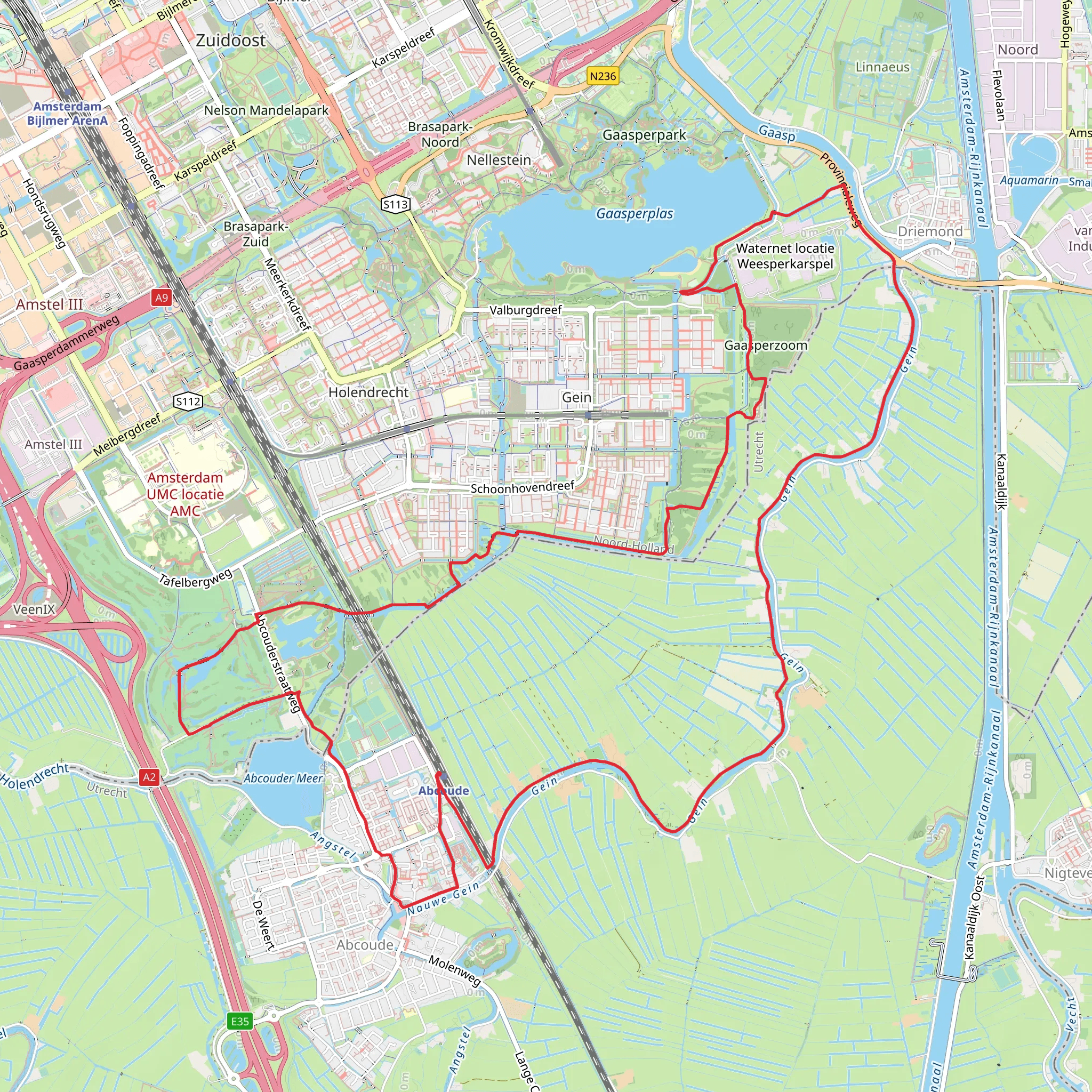 Gaasperplas and Abcouder Meer via Liniepad and Gaasperplas Route mobile static map