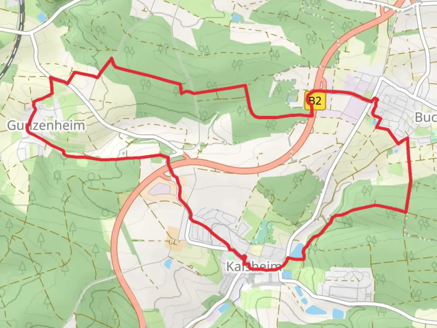 An image depicting the trail Rundwanderweg Monheim and its surrounding area.