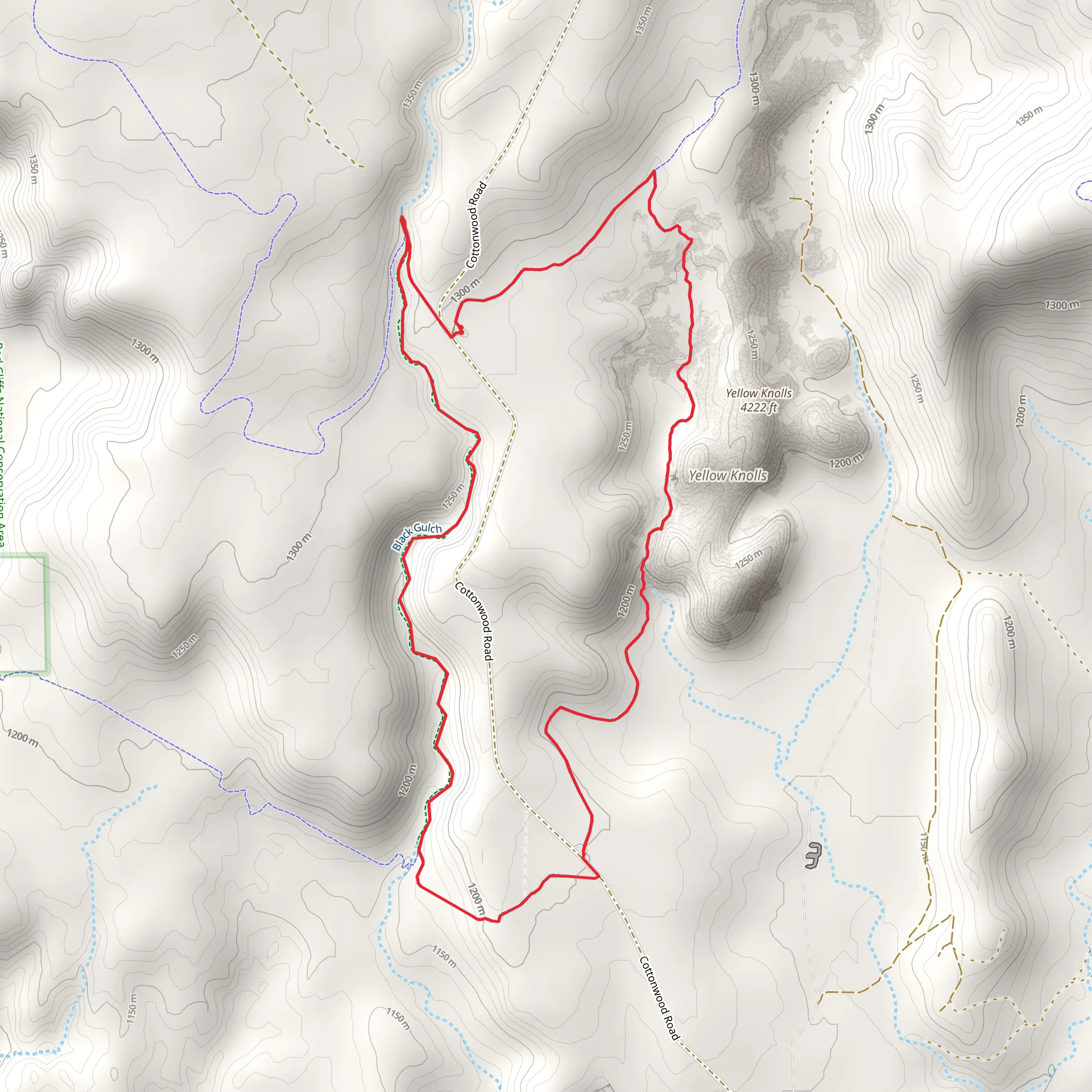 Black Gulch Roiute and Yellow Knolls Trail mobile static map