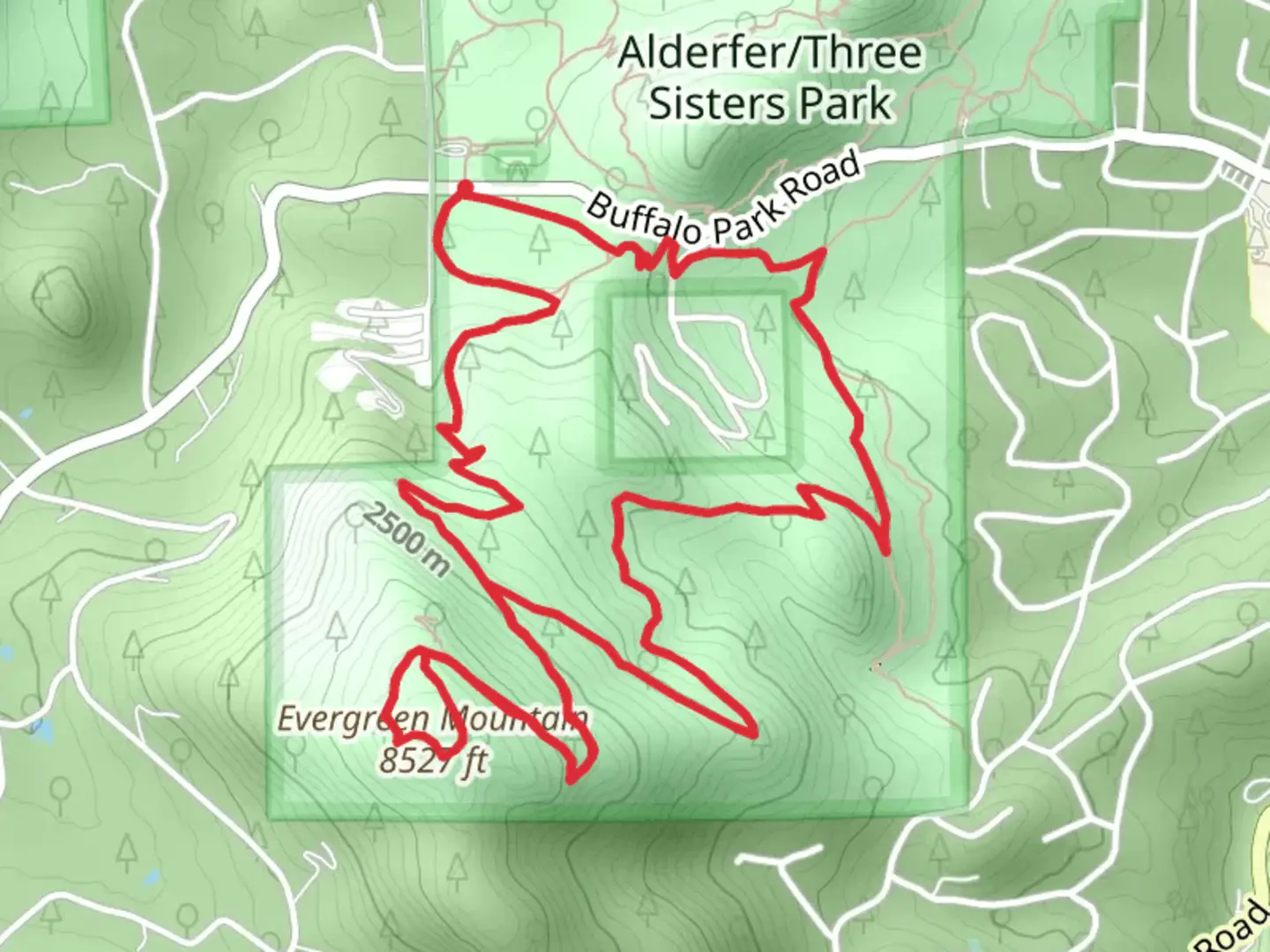 An image depicting the trail Evergreen Mountain and Wild Iris Loop and its surrounding area.