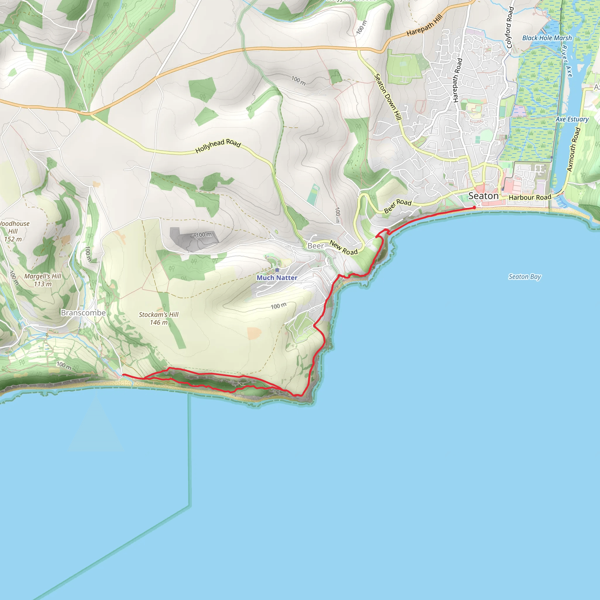 Seaton Beach, Hooken Beach and Hooken Cliffs via SWCP mobile static map