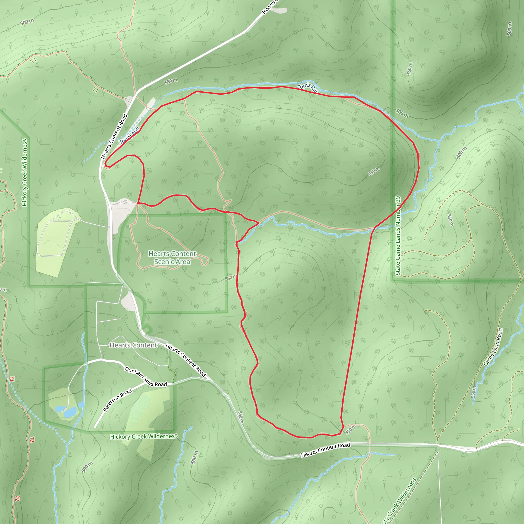 Hearts Content and Toms Run Trail mobile static map