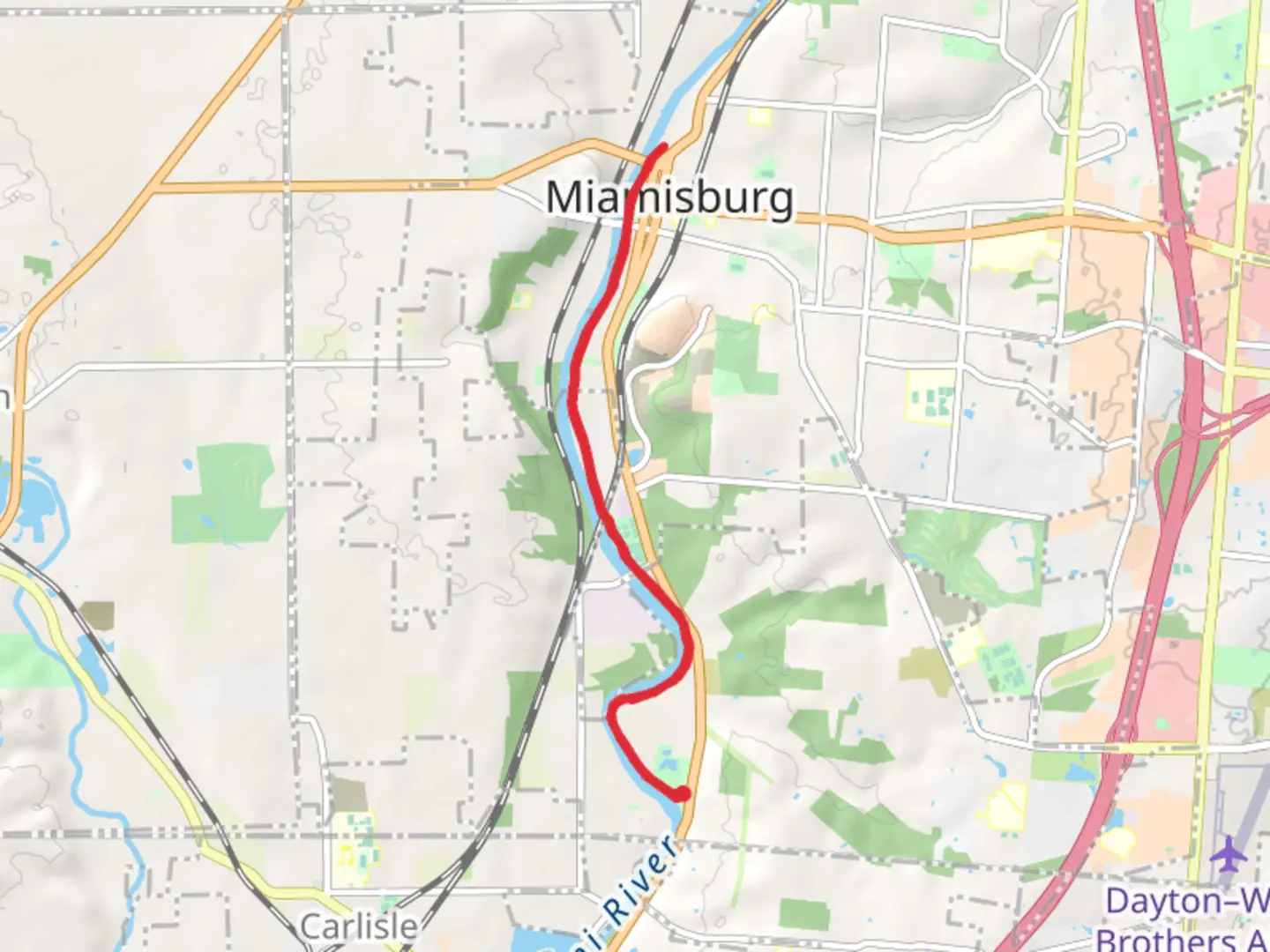 An image depicting the trail Great Miami River Recreation Trail - Crains Run Nature Park and its surrounding area.