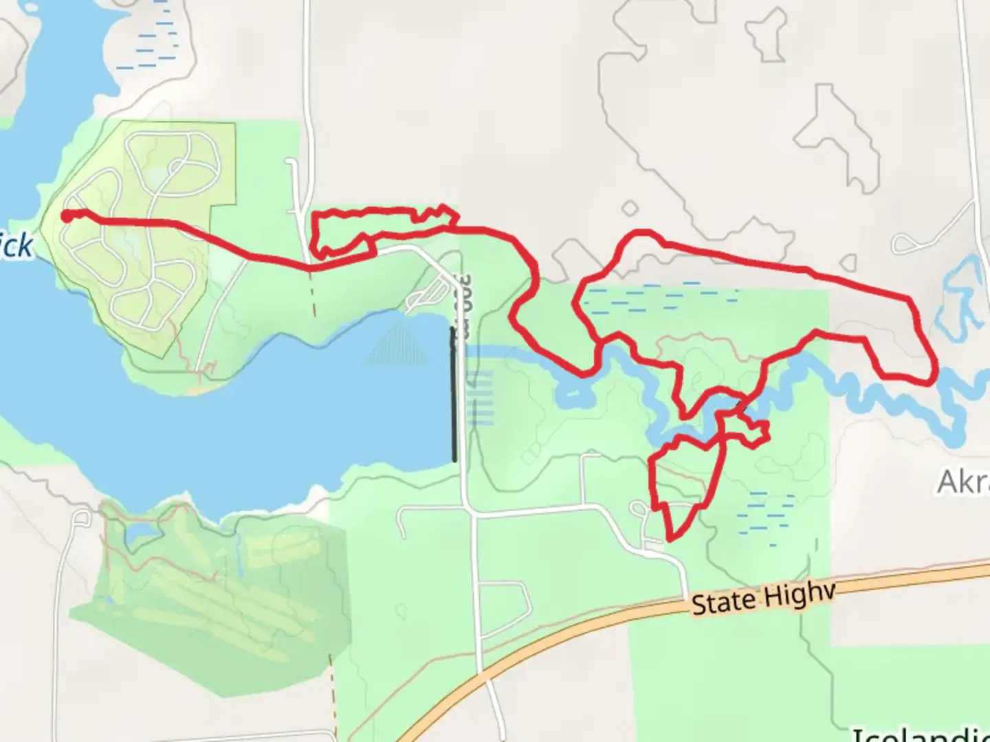 An image depicting the trail Hillman Trail, Bluebird Trail, Basswood Trail and Old Settlers Trail and its surrounding area.