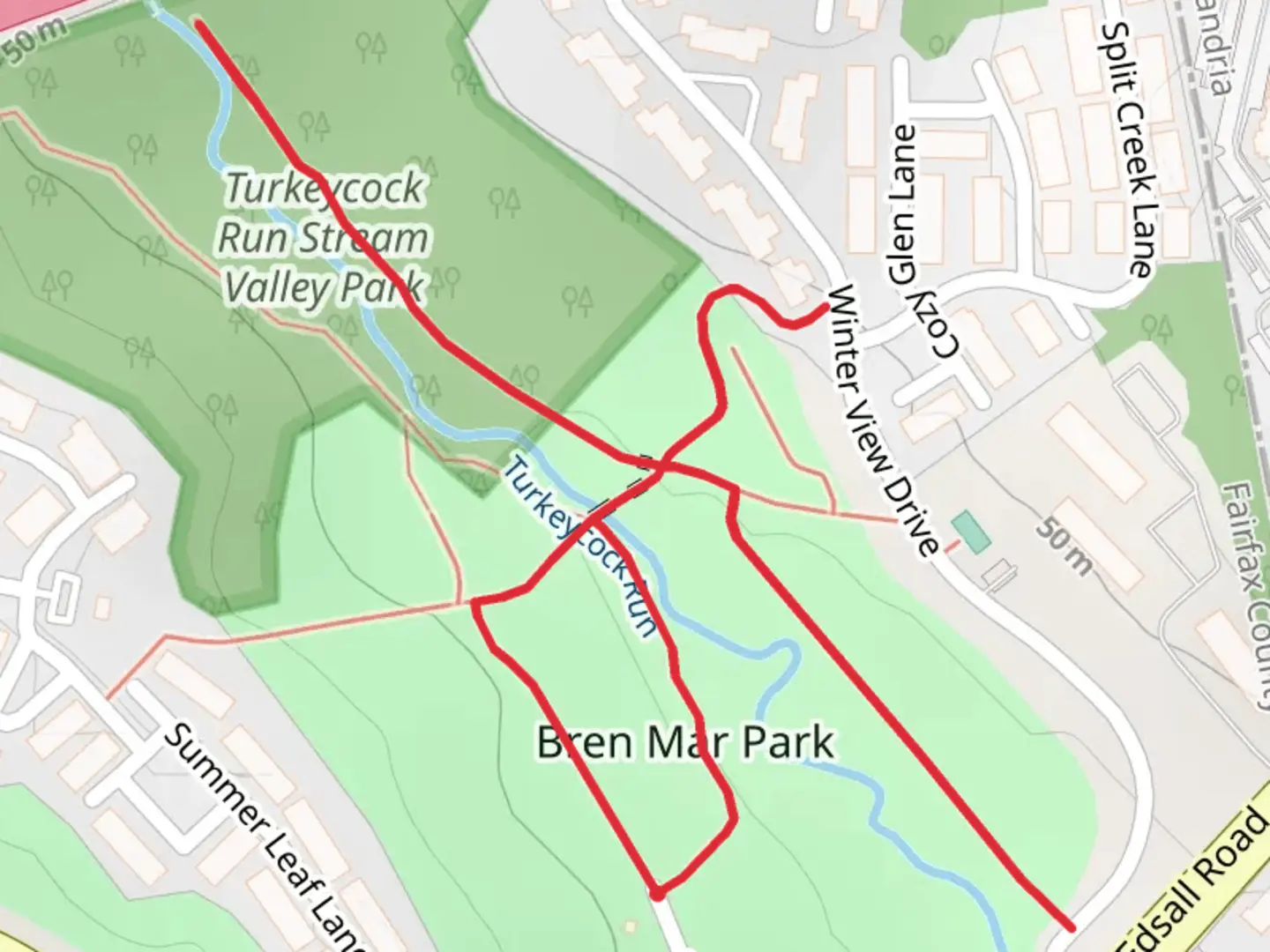 An image depicting the trail Bren Mar Park Loop and its surrounding area.