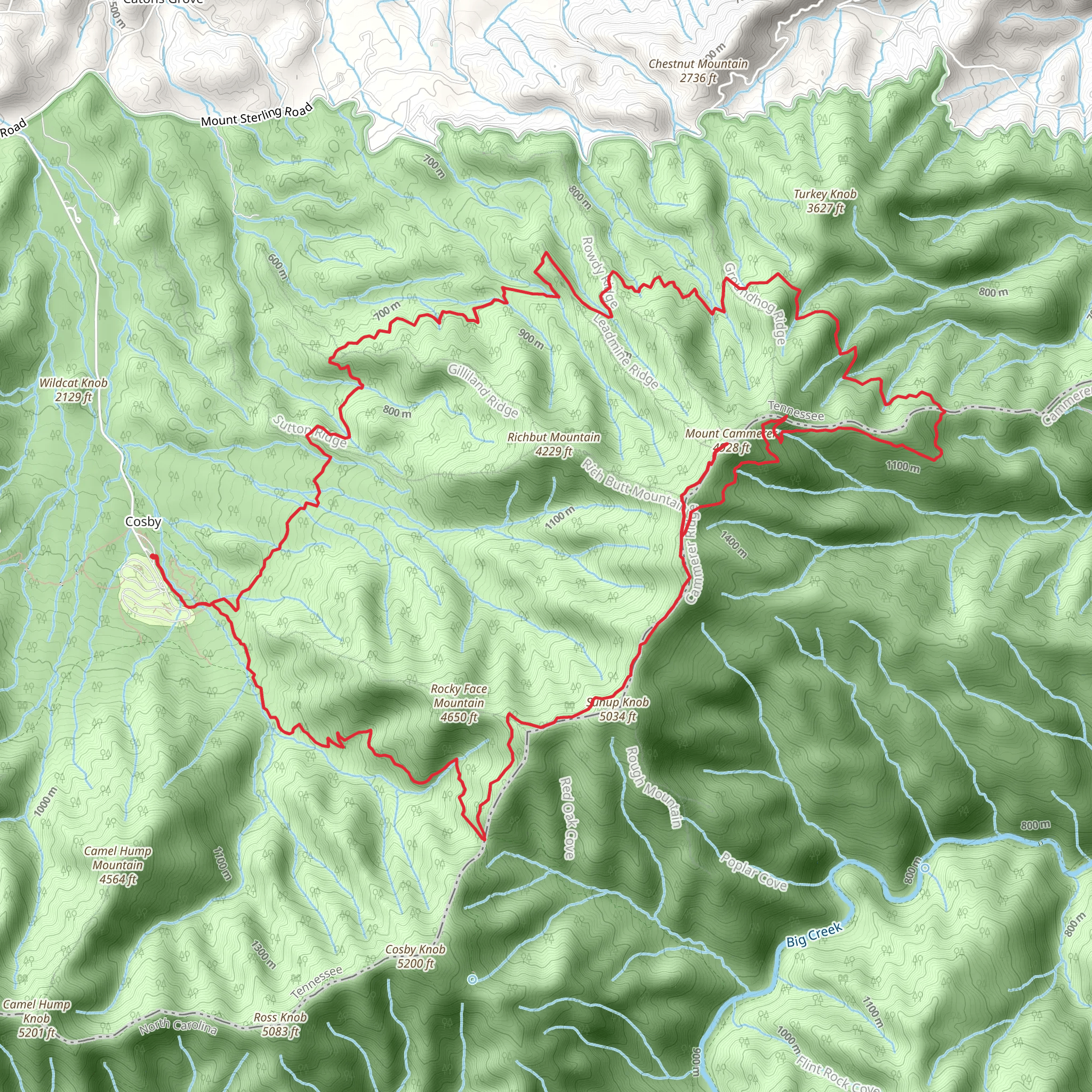 Gilliland Creek - Lower Mount Cammerer Trail and Appalachian Trail mobile static map