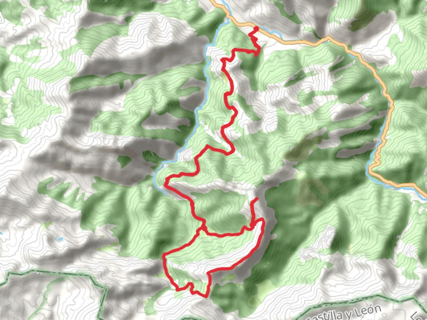 An image depicting the trail Bear Song Route via Route of Brañagallones and its surrounding area.