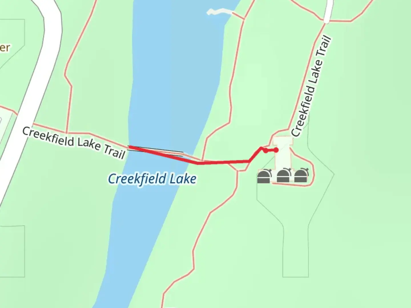 An image depicting the trail Creekfiekd Lake Short Trail and its surrounding area.