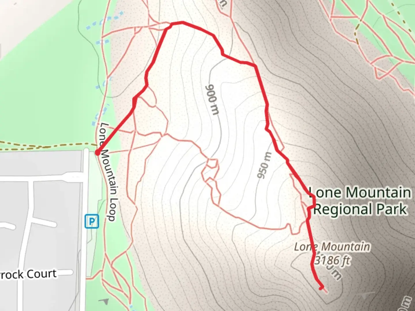 An image depicting the trail Lone Mountain Out and Back and its surrounding area.