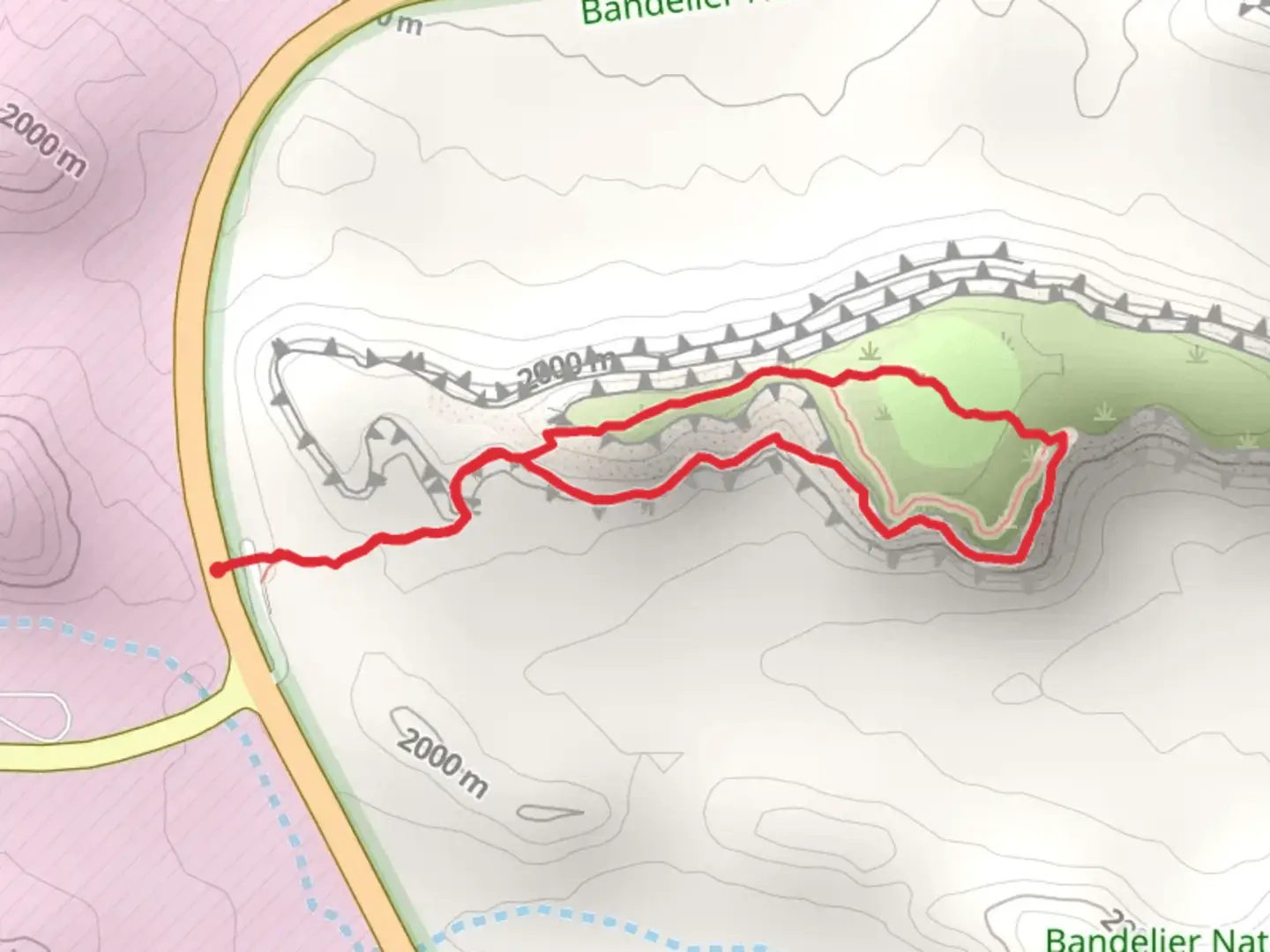 An image depicting the trail Tsankawi Trail Loop and its surrounding area.