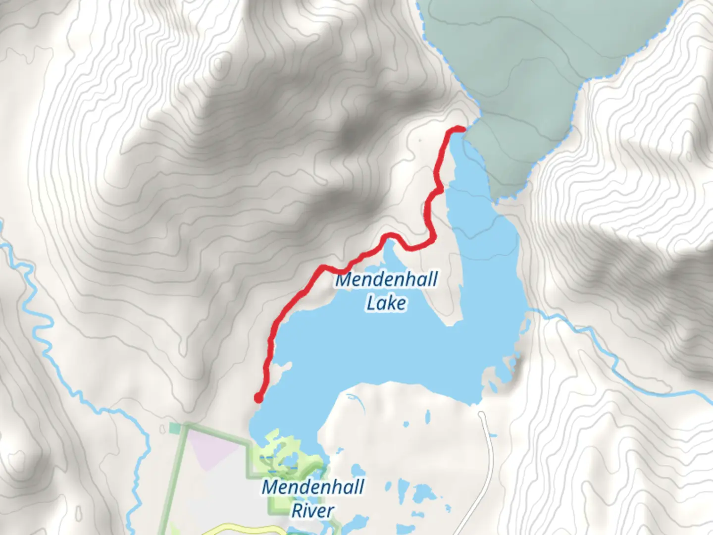 An image depicting the trail Mendenhall Lake - West Glacier Trail and its surrounding area.