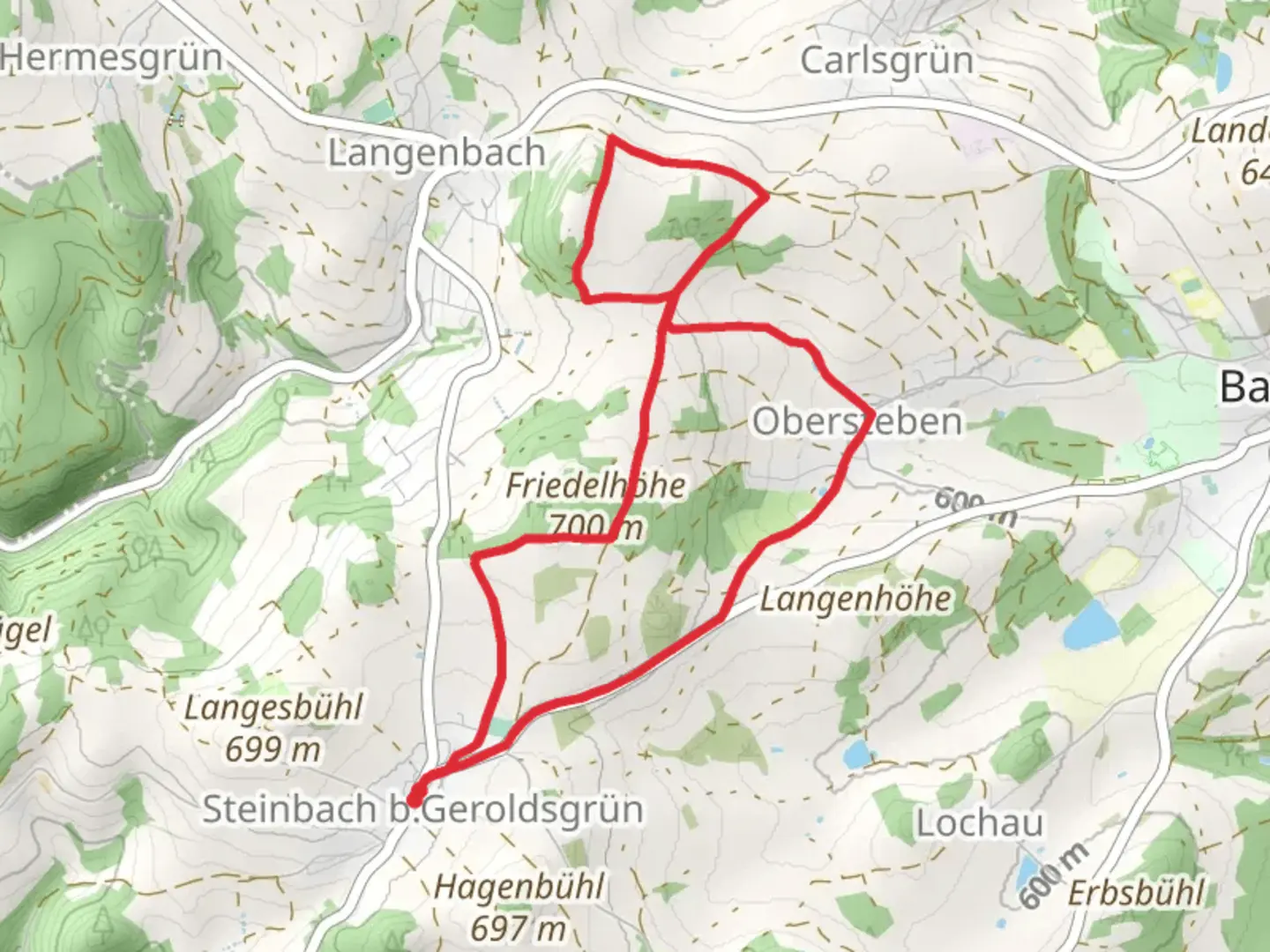 An image depicting the trail Friedelhöhe, Langenbach and Schwedenwacht Loop and its surrounding area.