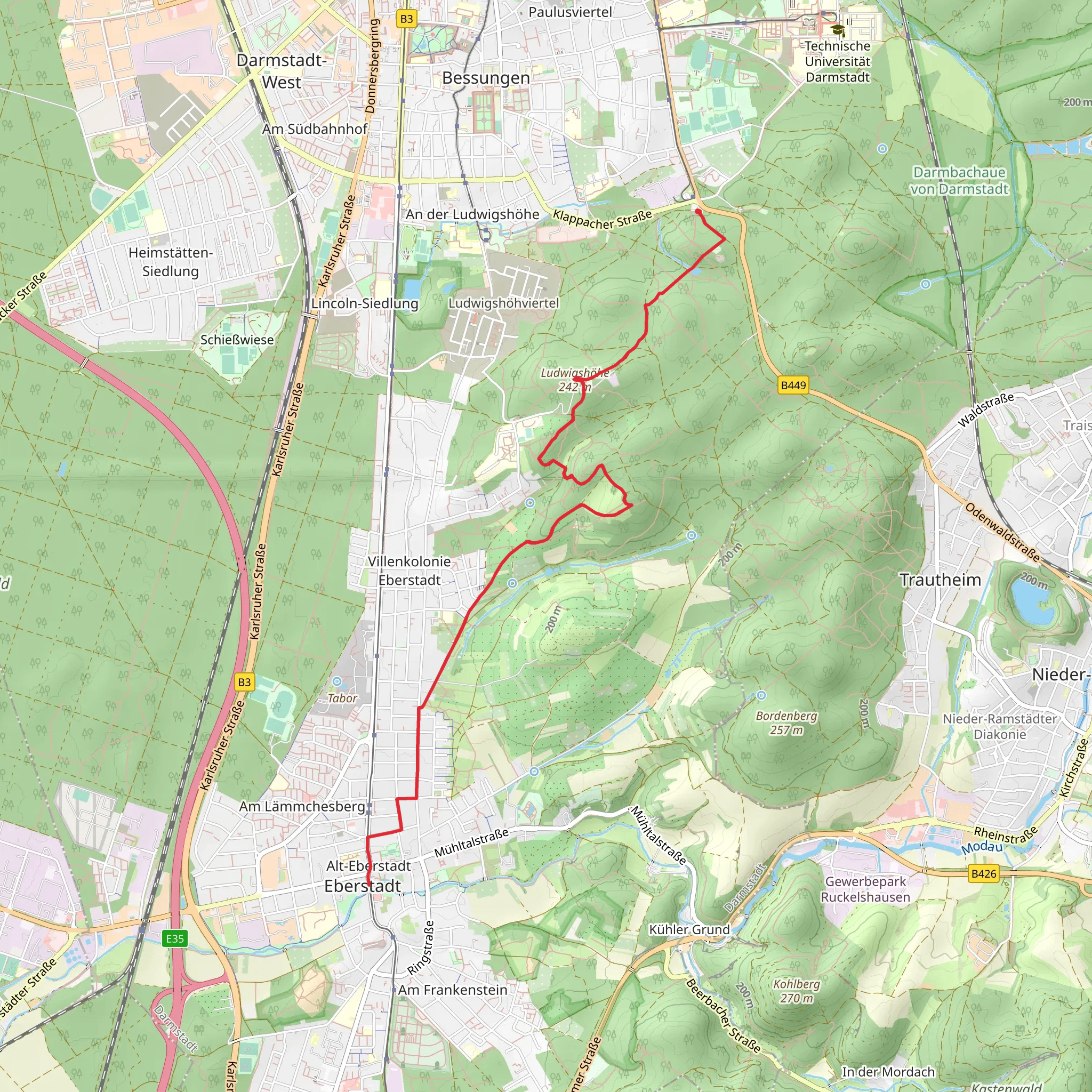 Ludwigsturm, Prinzenberg and Modaubrücke Walk via Sieben Hügel Steig mobile static map