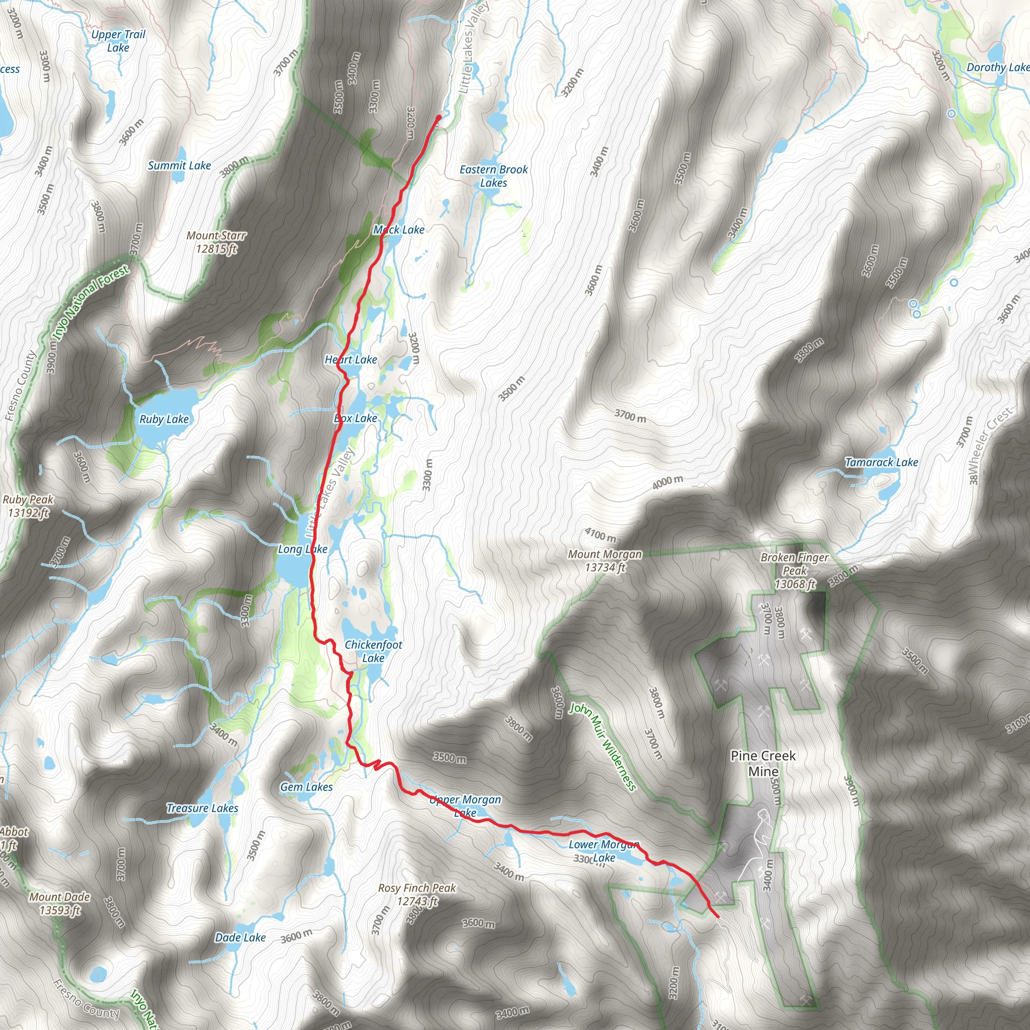 Morgan Pass and Little Lakes Valley Trail mobile static map