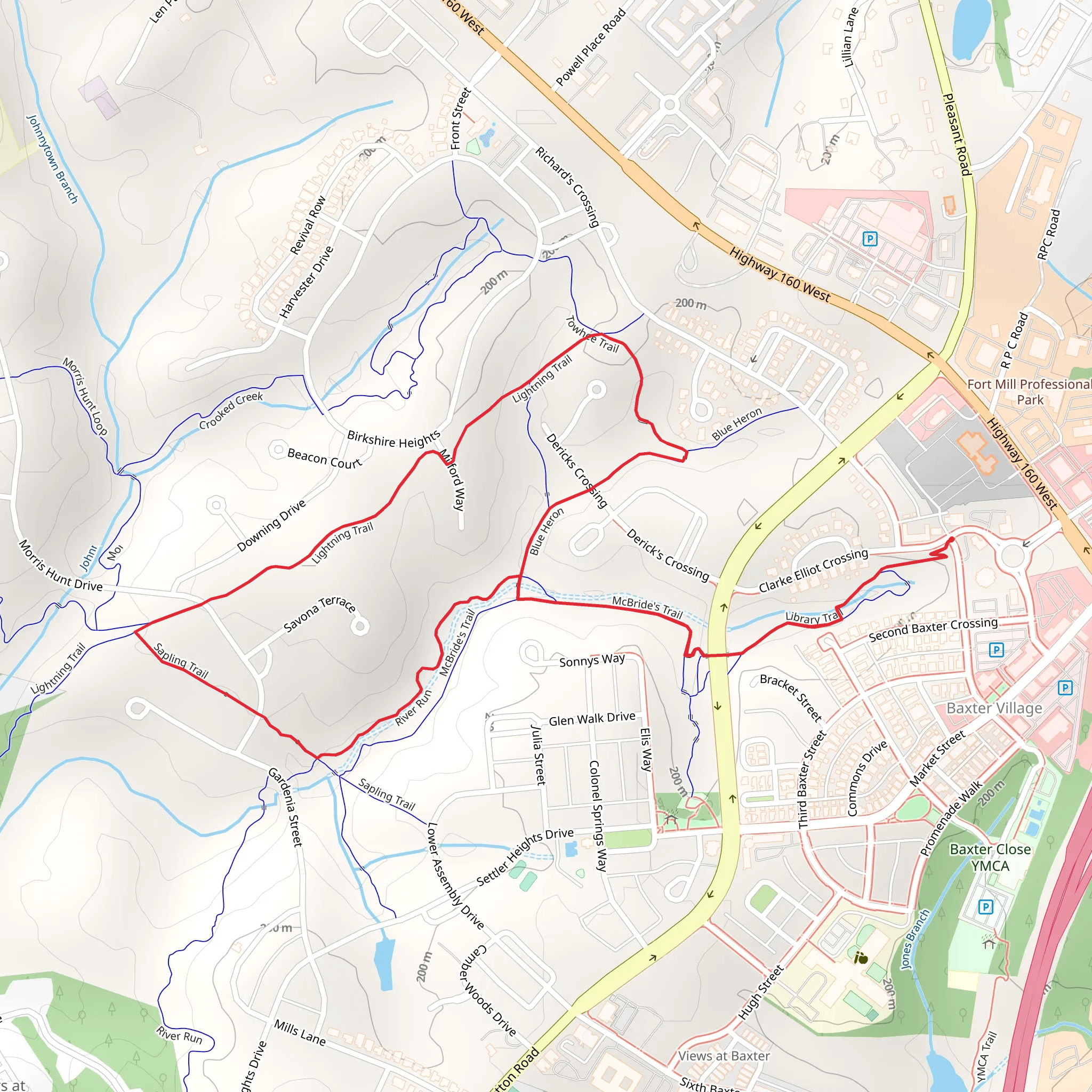 Blue Heron, River Run and Library Loop Trail mobile static map