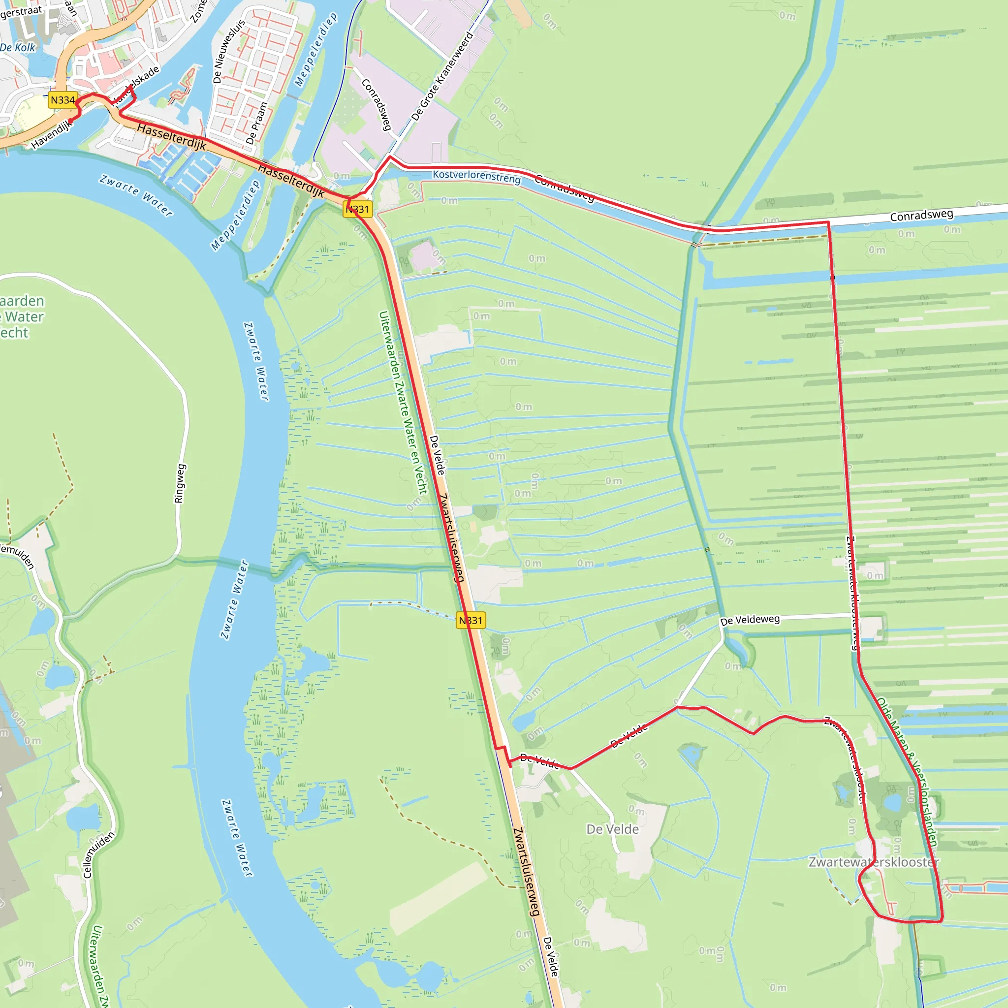 Kostverlorenstreng via Christoffelpad and Zwartewaterklooster Weg mobile static map