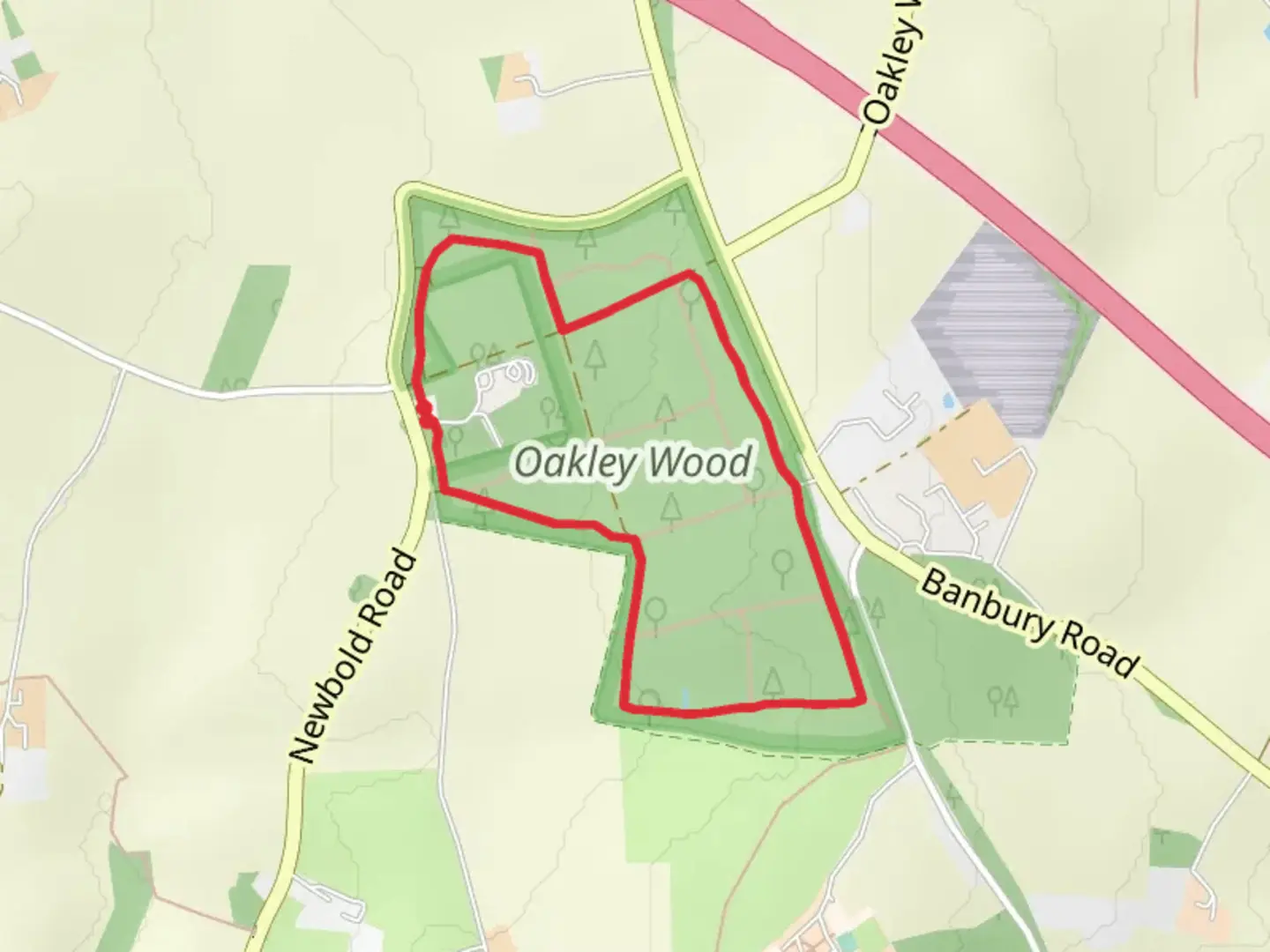 An image depicting the trail Oakley Wood Loop and its surrounding area.