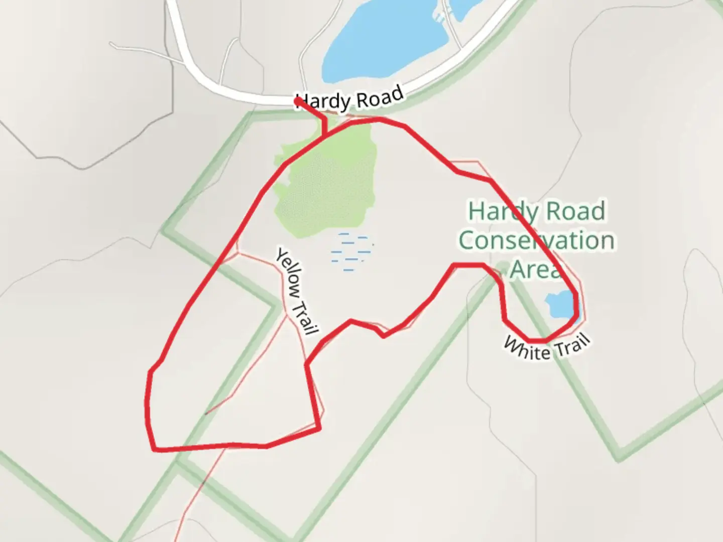 An image depicting the trail Hardy Road Conservation Area Loop and its surrounding area.
