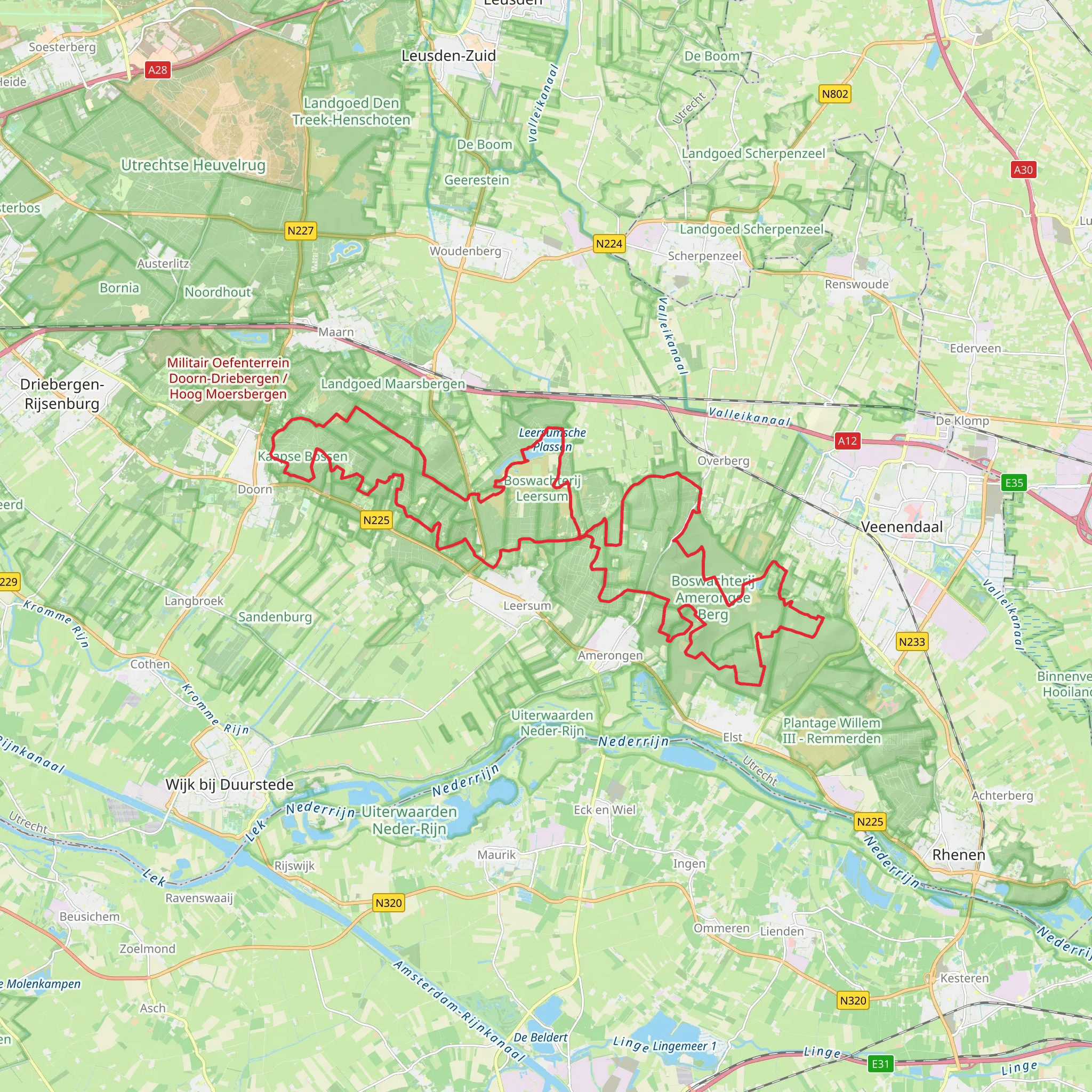 Leersumsche, Kaapse Bossen and Amerongse Bos Loop mobile static map
