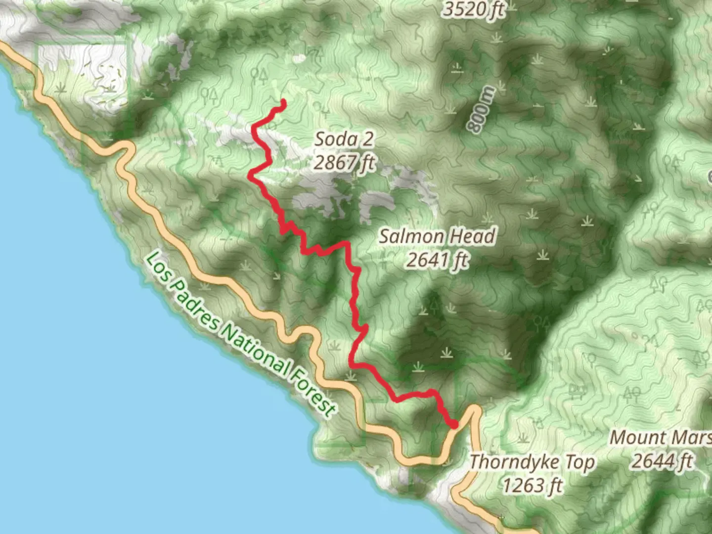 An image depicting the trail Buckeye Camp via Condor Trail Monterey section and its surrounding area.