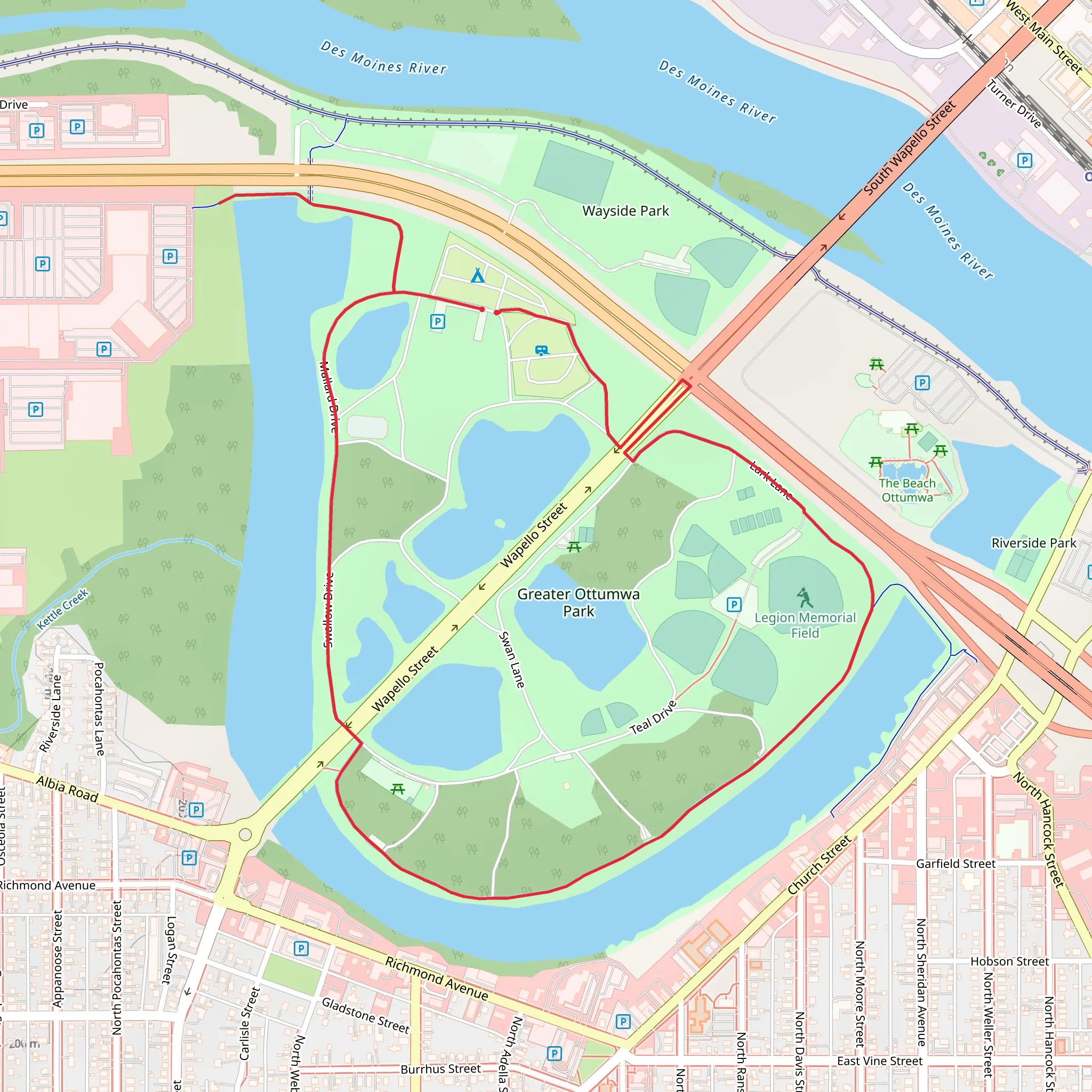 Great Ottumwa Park Loop mobile static map