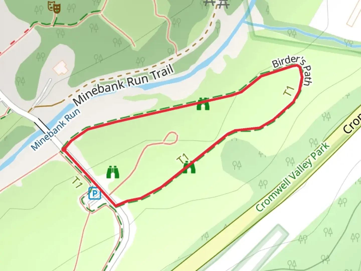 An image depicting the trail Birder's Path Loop and its surrounding area.