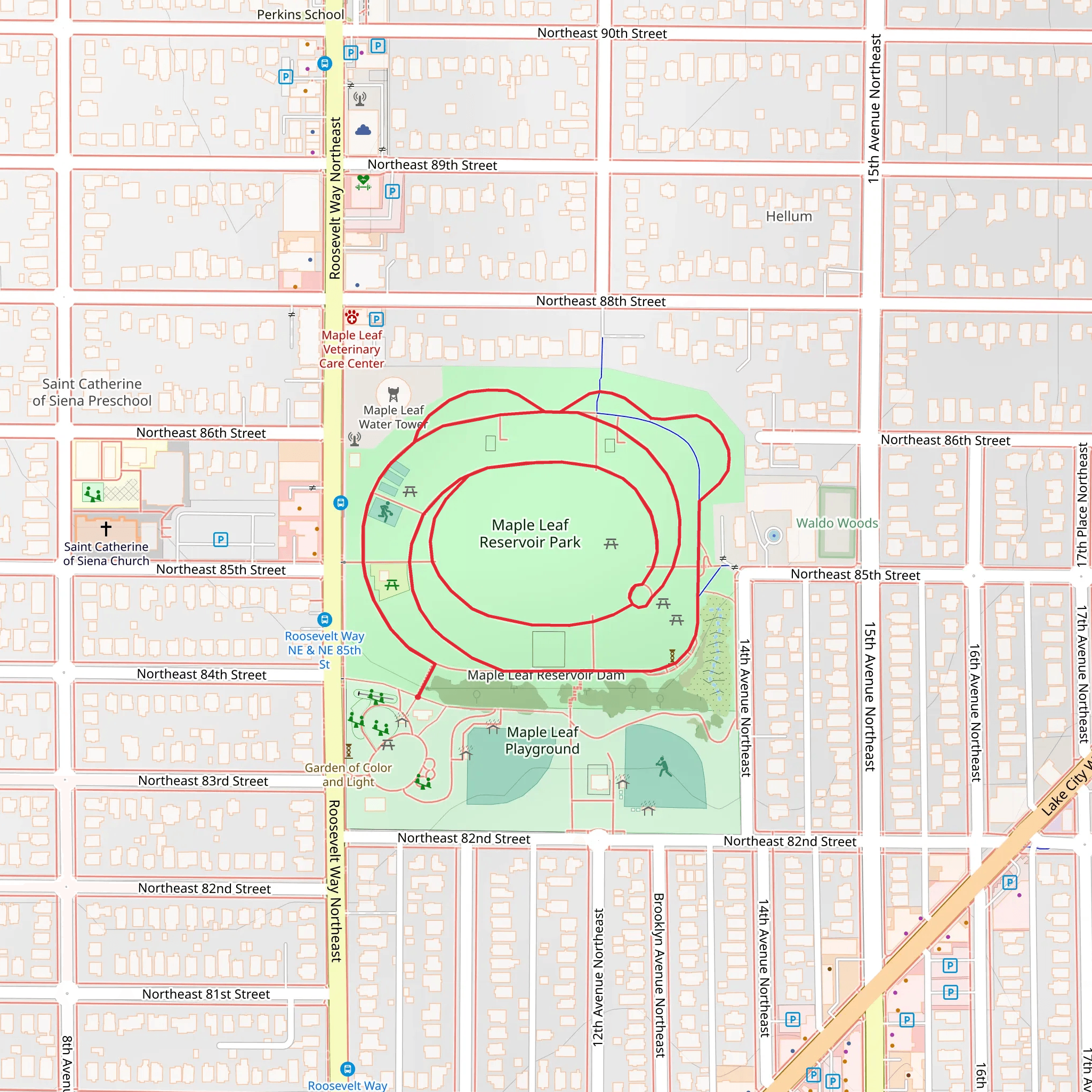 Maple Leaf Reservoir Park Loop mobile static map