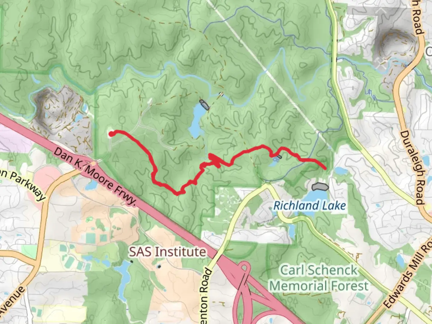 An image depicting the trail Richland Lake via Loblolly Trail and its surrounding area.