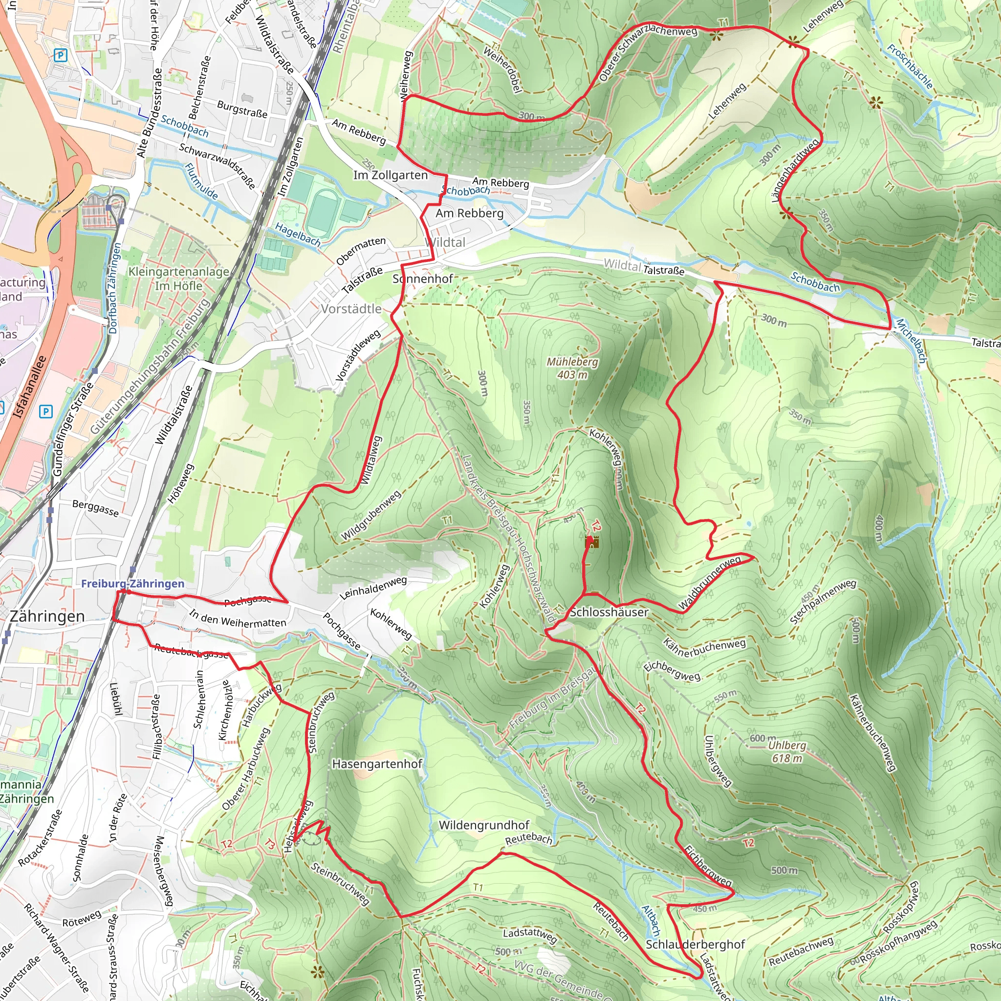 Zähringer Burg via Breisgauer Weinweg and Zaehringer Wanderweg mobile static map