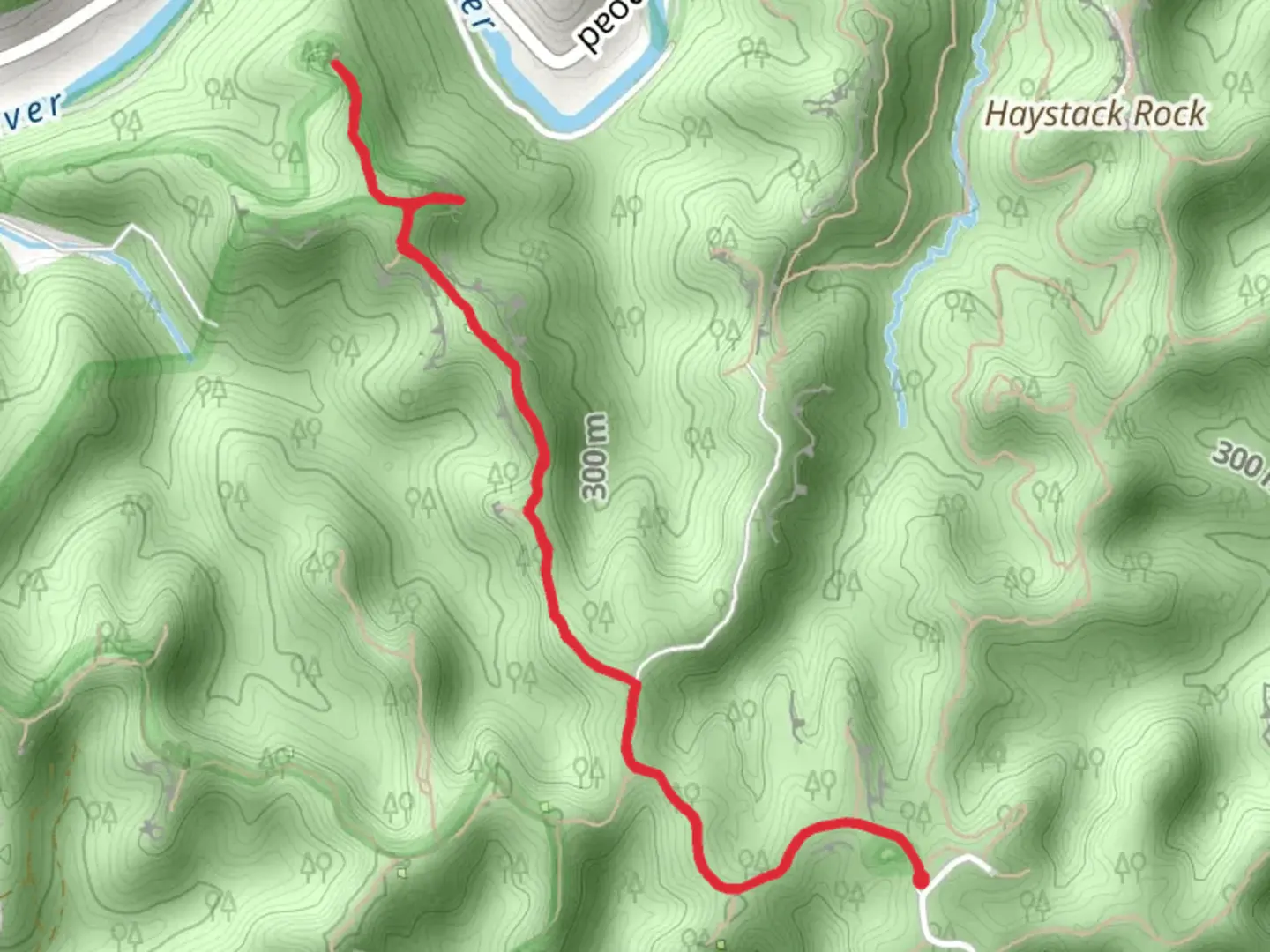An image depicting the trail Double Arch Trail in Daniel Boone National Forest and its surrounding area.