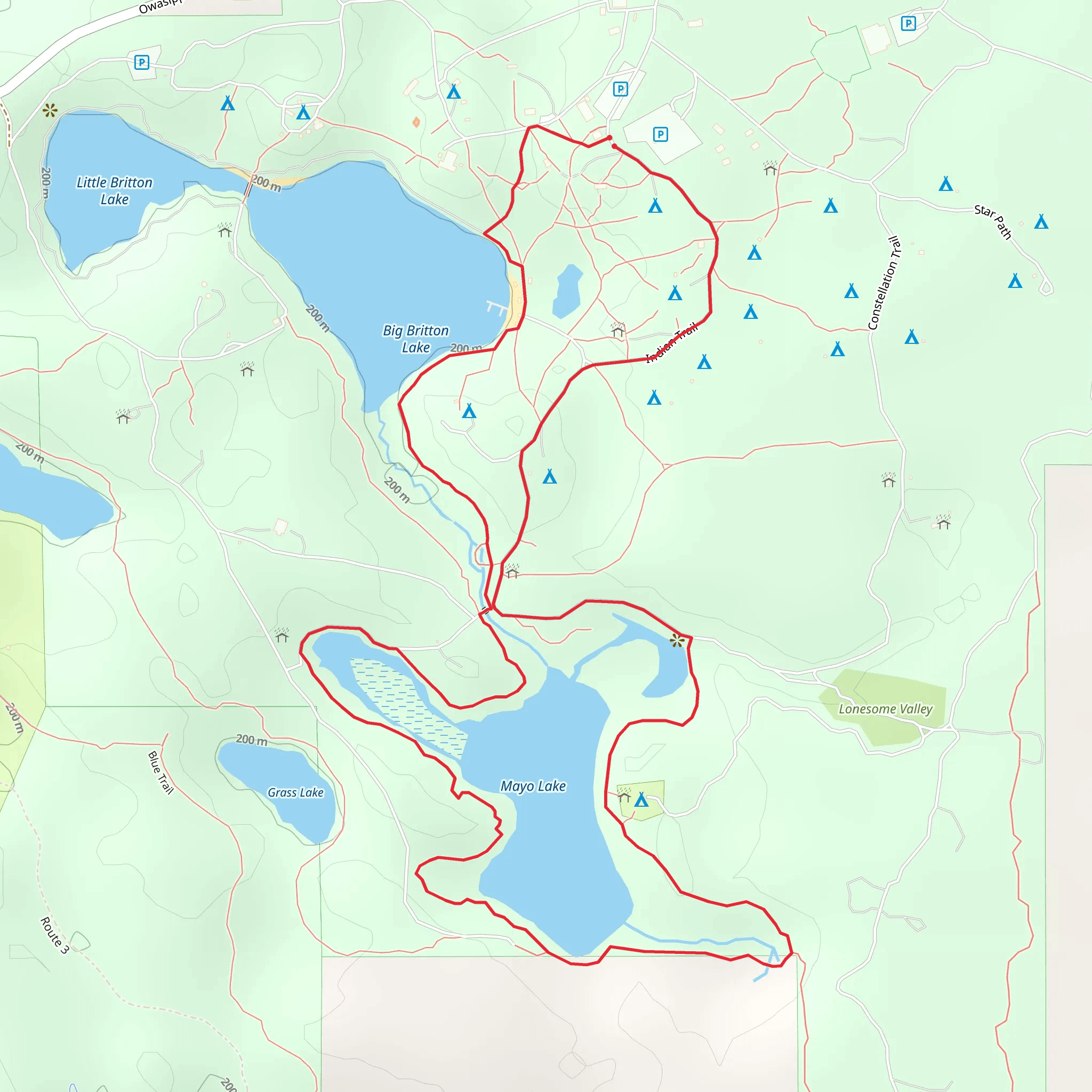 Mayo Lake Loop via Gebrer Red and Green Trail mobile static map
