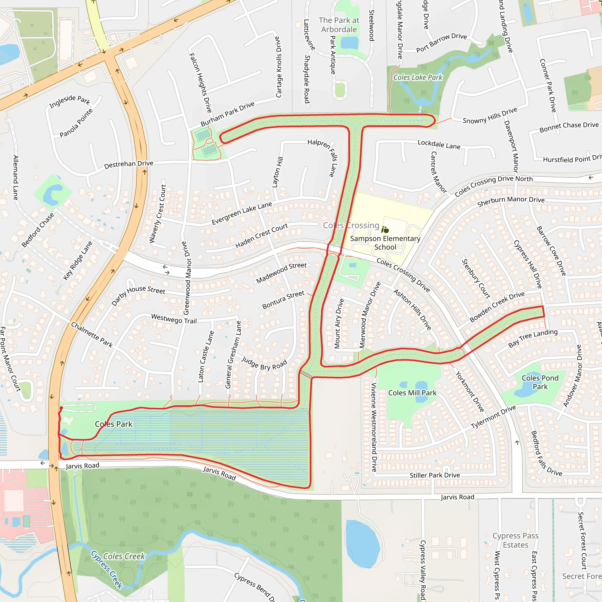 Coles Park and Coles Lake Loop mobile static map