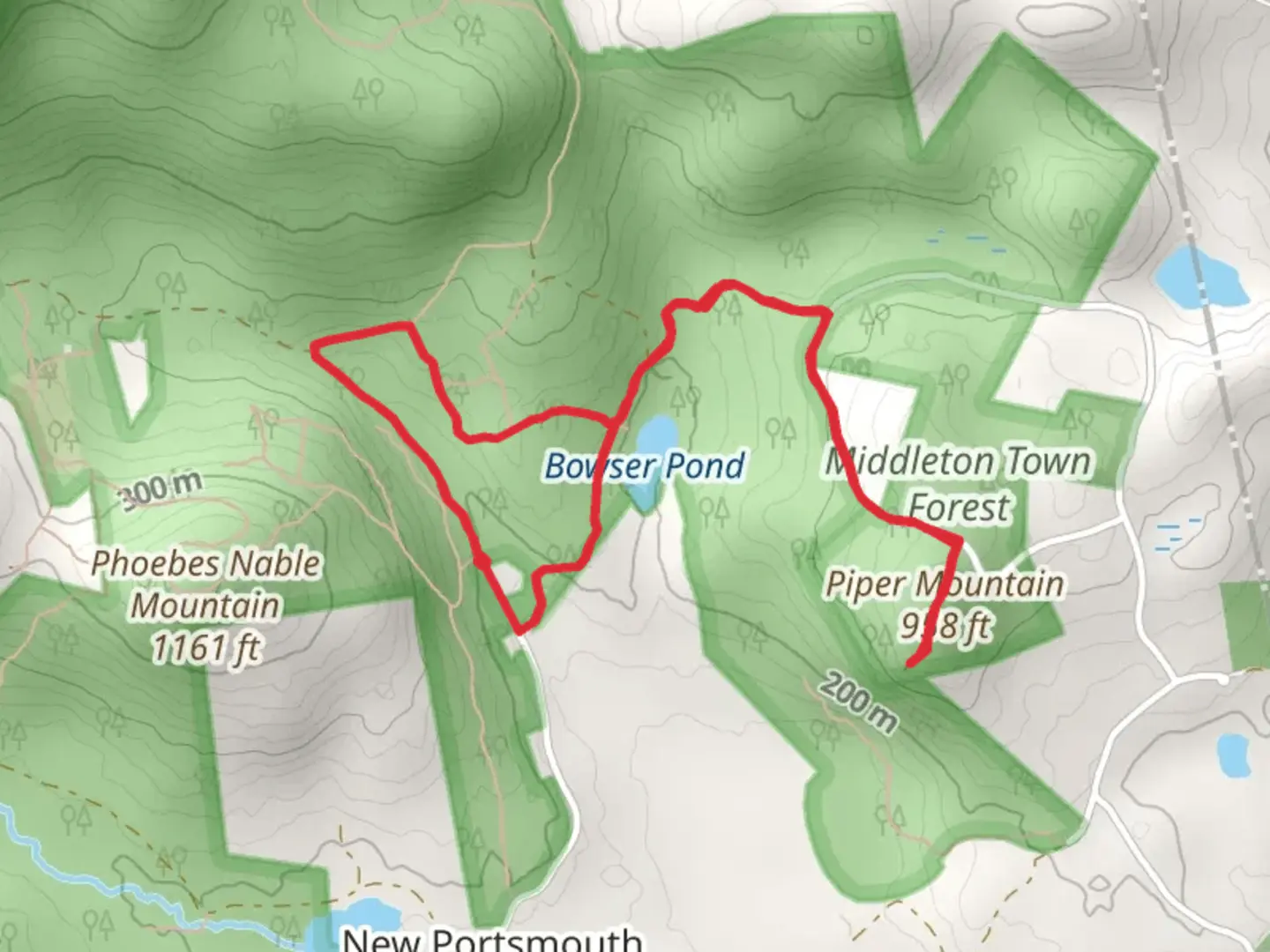 An image depicting the trail Piper Mountain and Bowser Pond Trail and its surrounding area.