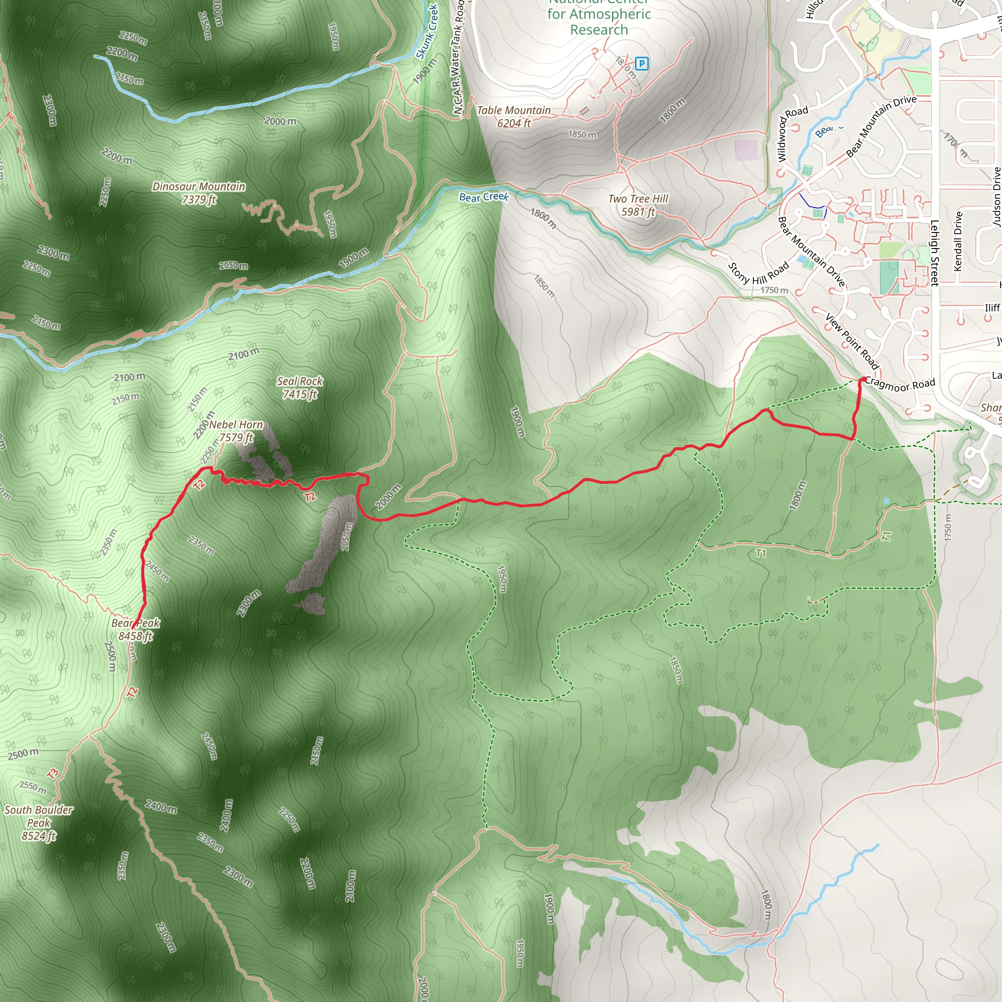 Bear Peak and Nebel Horn via Shanahan - North Fork mobile static map