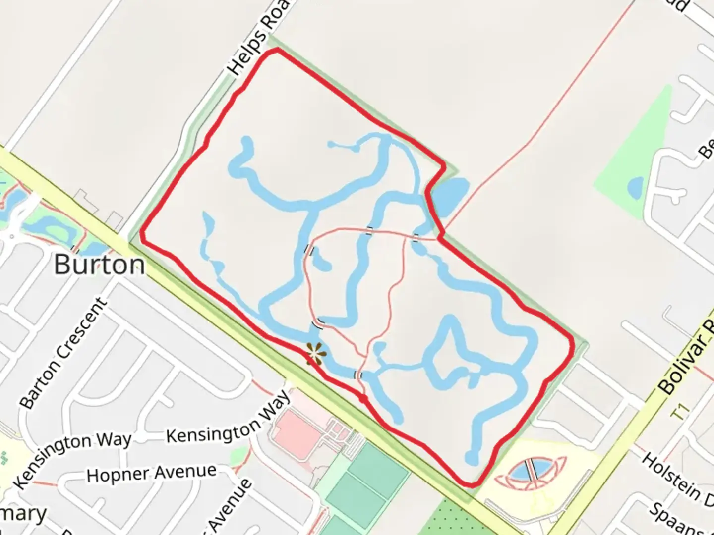 An image depicting the trail Kaurna Park Wetlands Boundary Loop and its surrounding area.