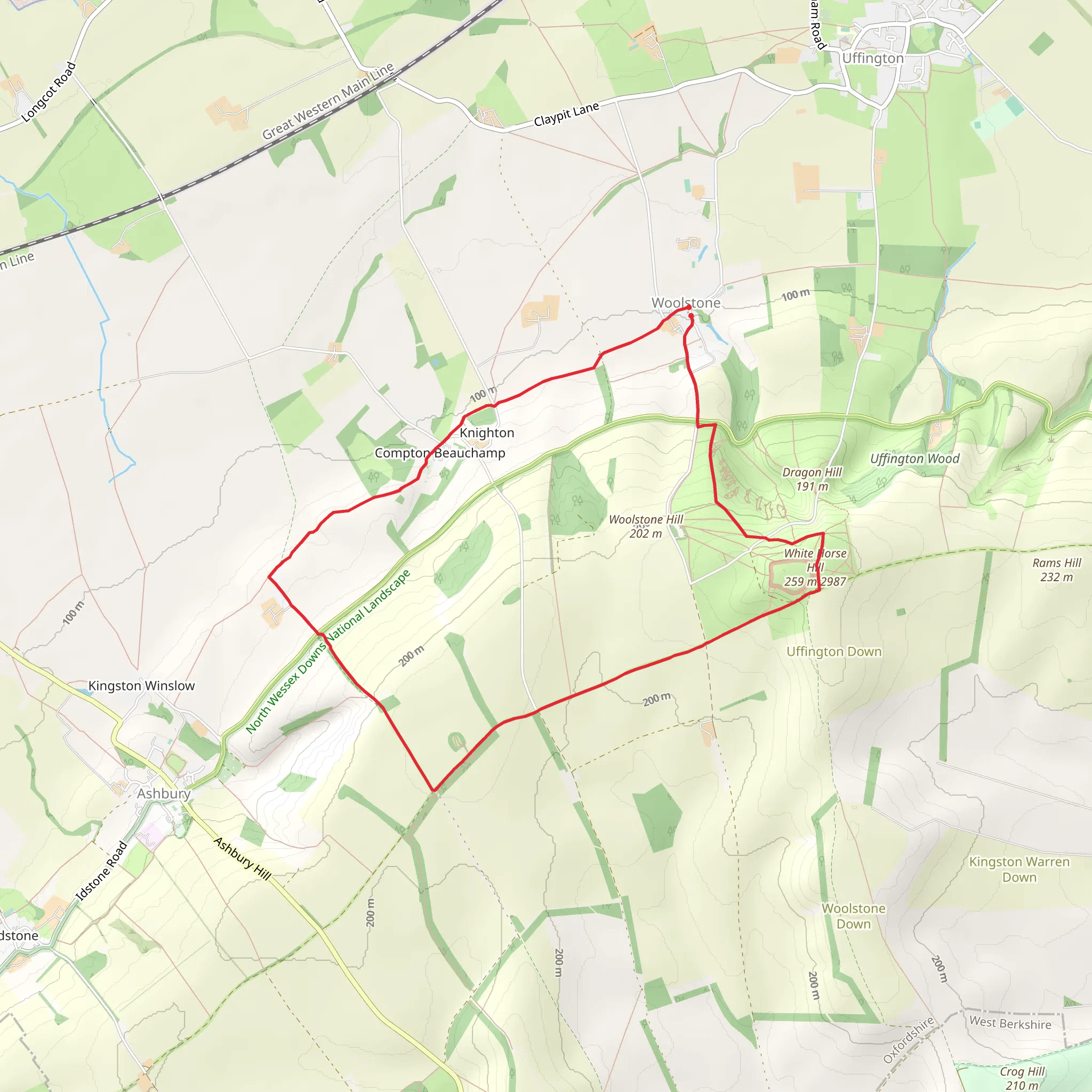 Wayland's Smithy and Uffington Castle from Woolstone mobile static map