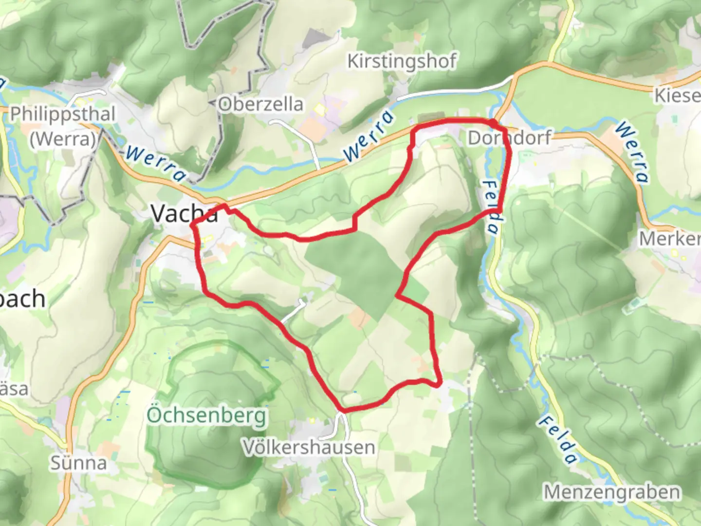 An image depicting the trail Vacha and Krayenberggemeinde Loop and its surrounding area.