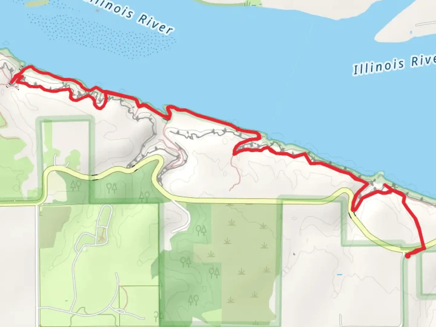 An image depicting the trail Wildcat Canyon - Horseshoe Bend - Owl Canyon - Illinois River and its surrounding area.