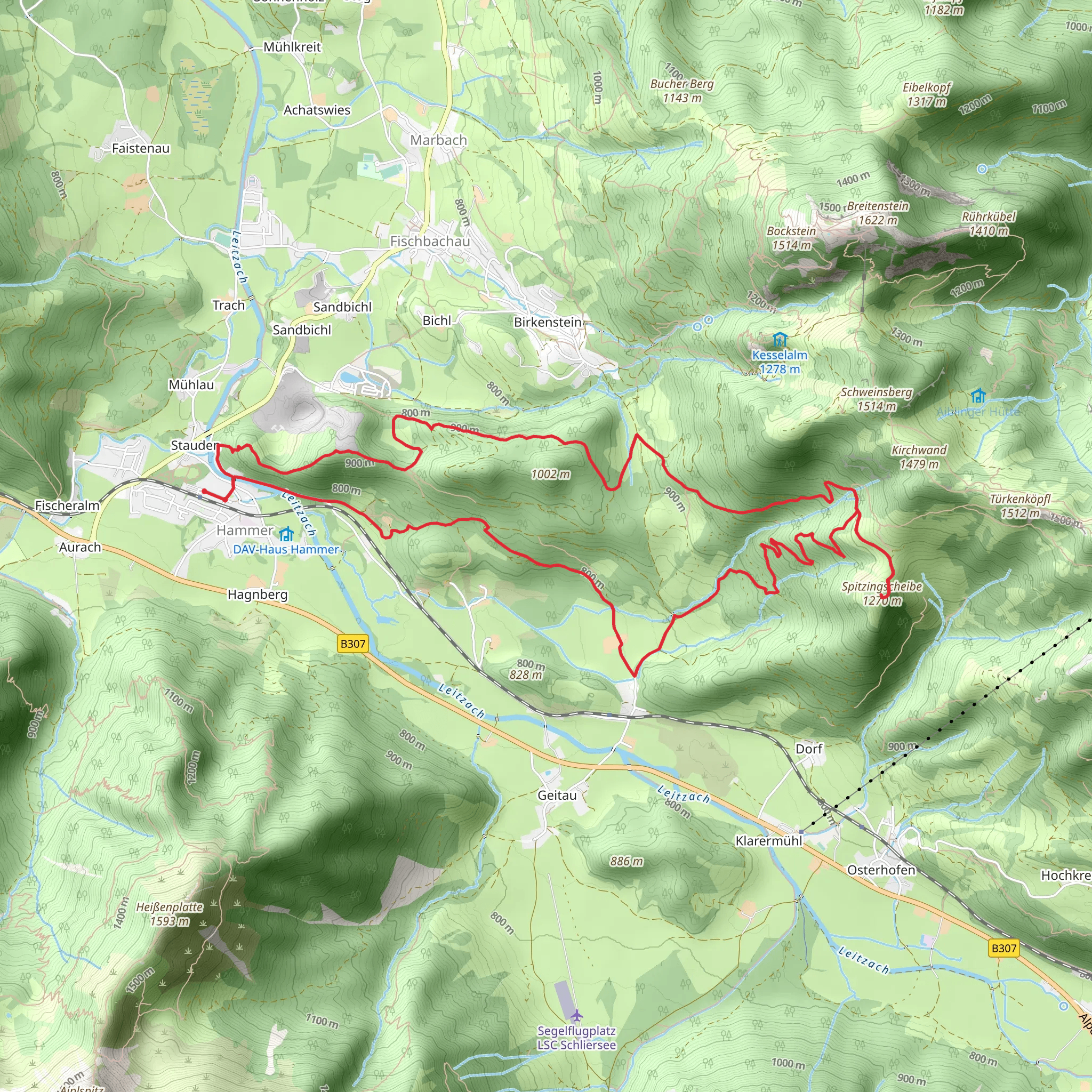 Karolinenhoehe and Spitzingscheibe via Wanderweg mobile static map